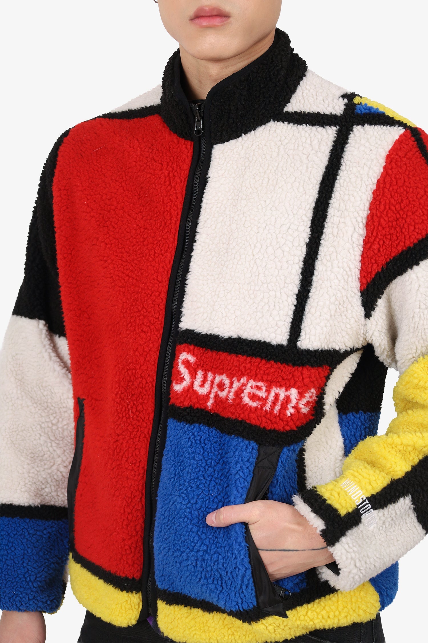 Supreme Black/Red/Yellow Colourblock Reversible Fleece Zip Up Sweater Size M Mens