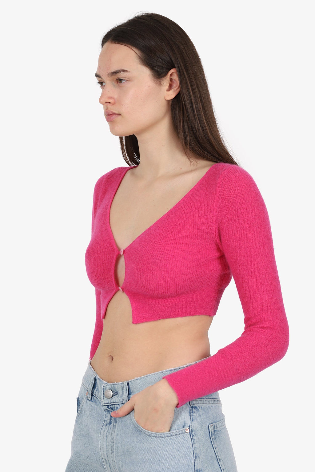 Jacquemus Pink Mohair Long Sleeve Cropped igan Size 34