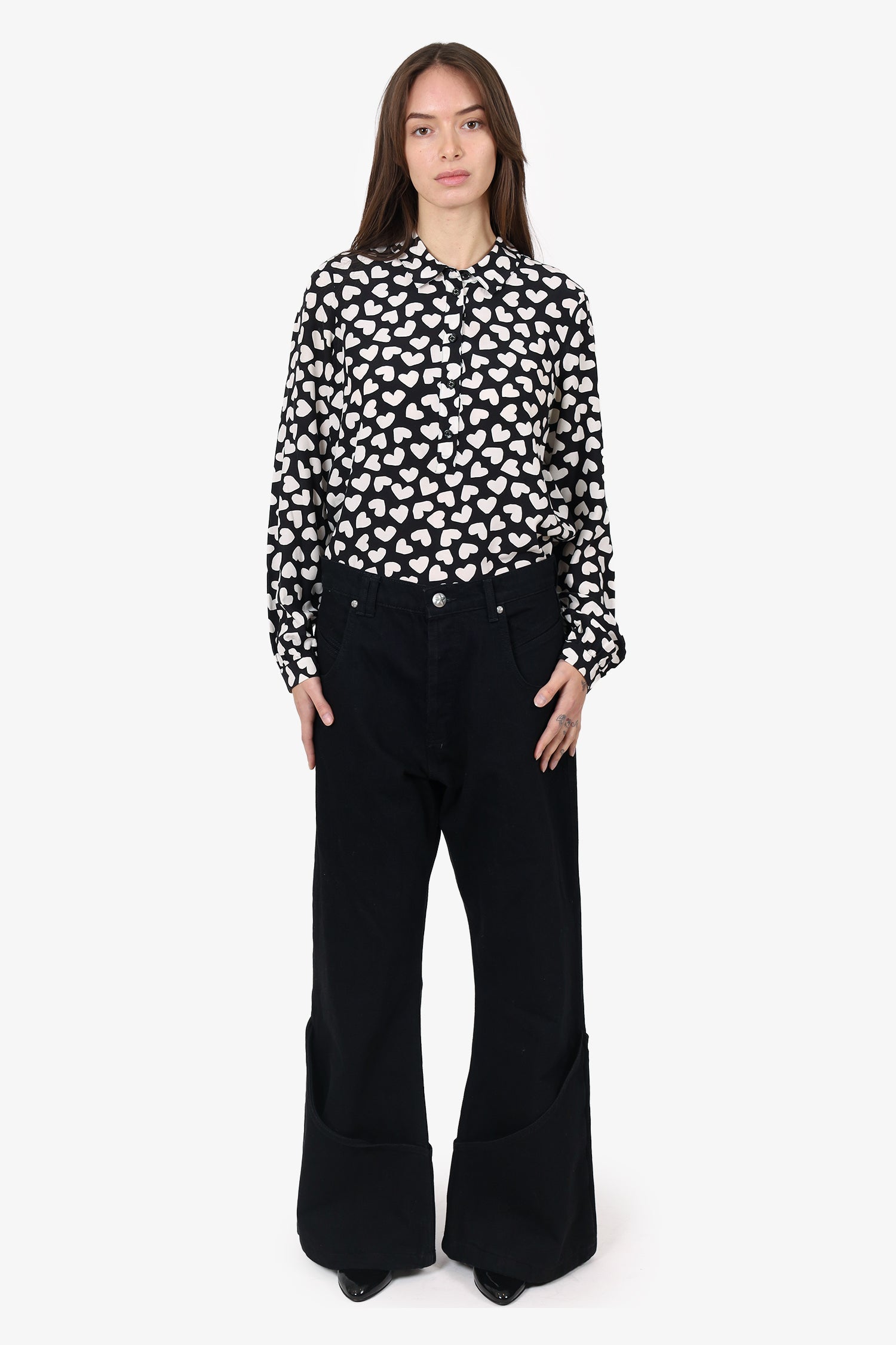 Systemic Black Wide Leg Oversized Cuff Hem Jeans Size 30