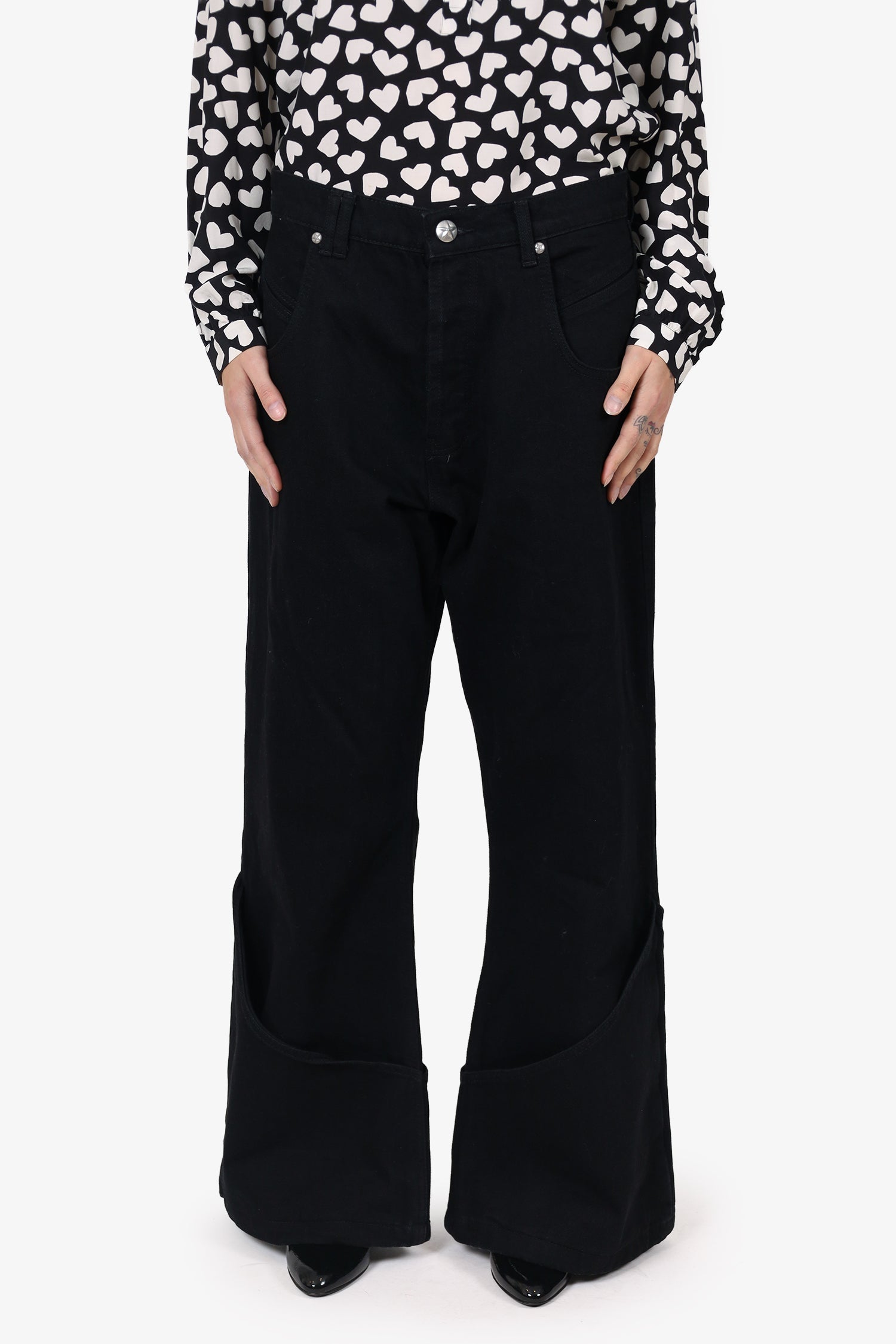 Systemic Black Wide Leg Oversized Cuff Hem Jeans Size 30