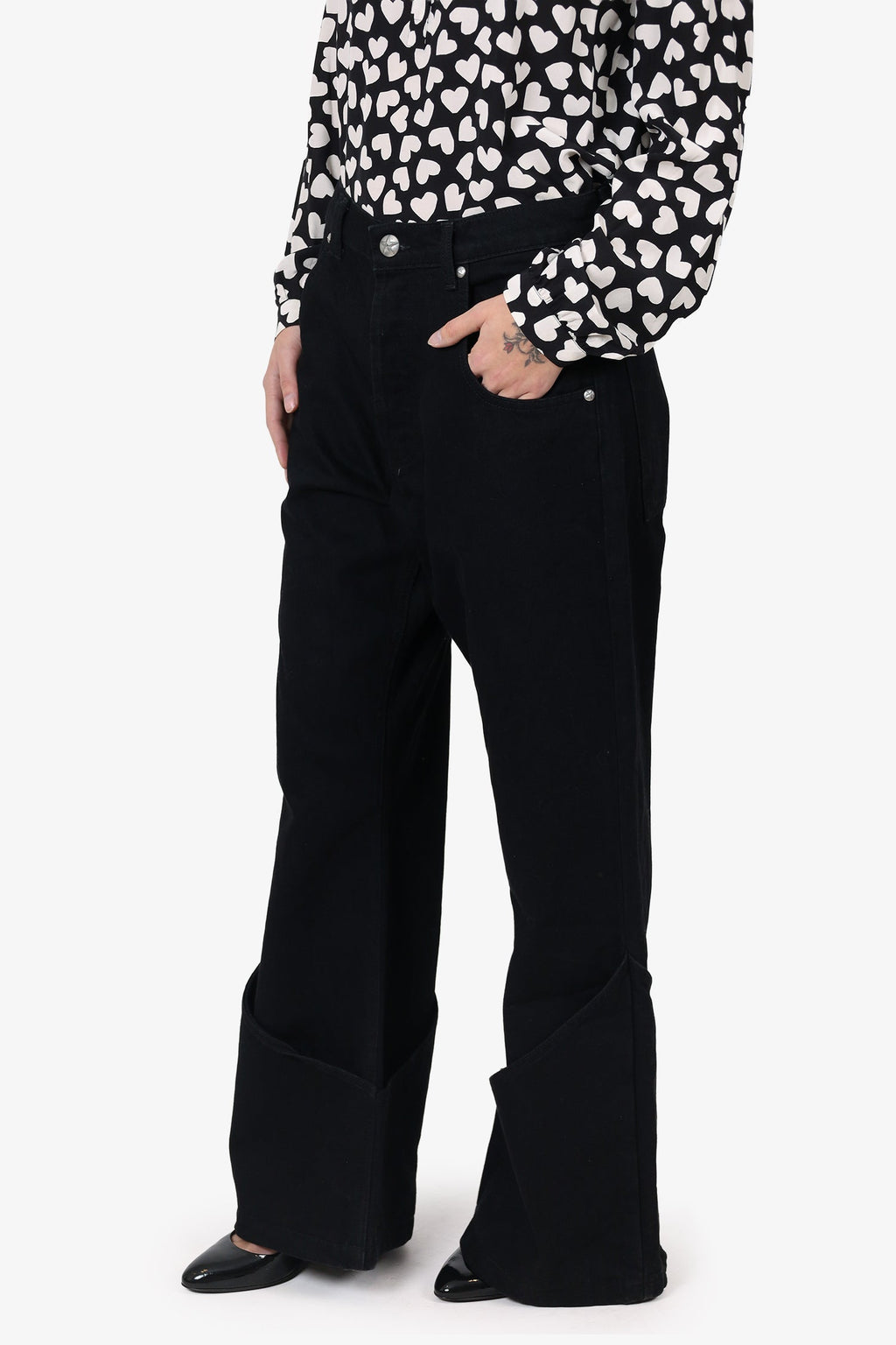 Systemic Black Wide Leg Oversized Cuff Hem Jeans Size 30