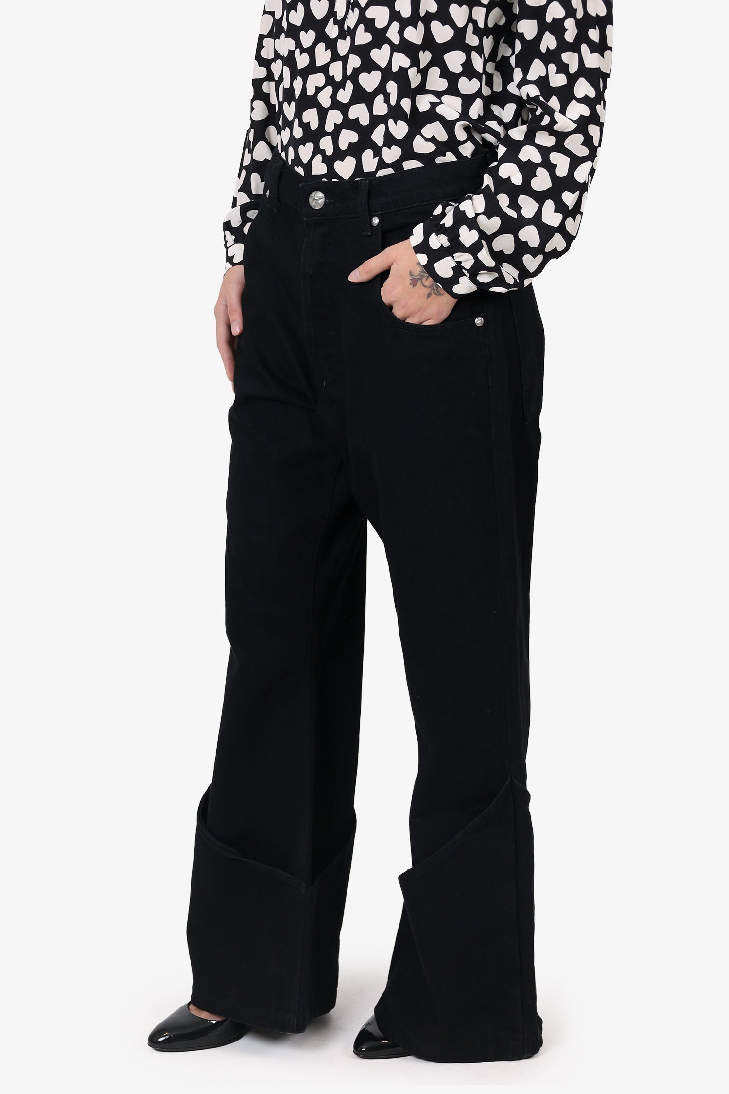 Systemic Black Wide Leg Oversized Cuff Hem Jeans Size 30