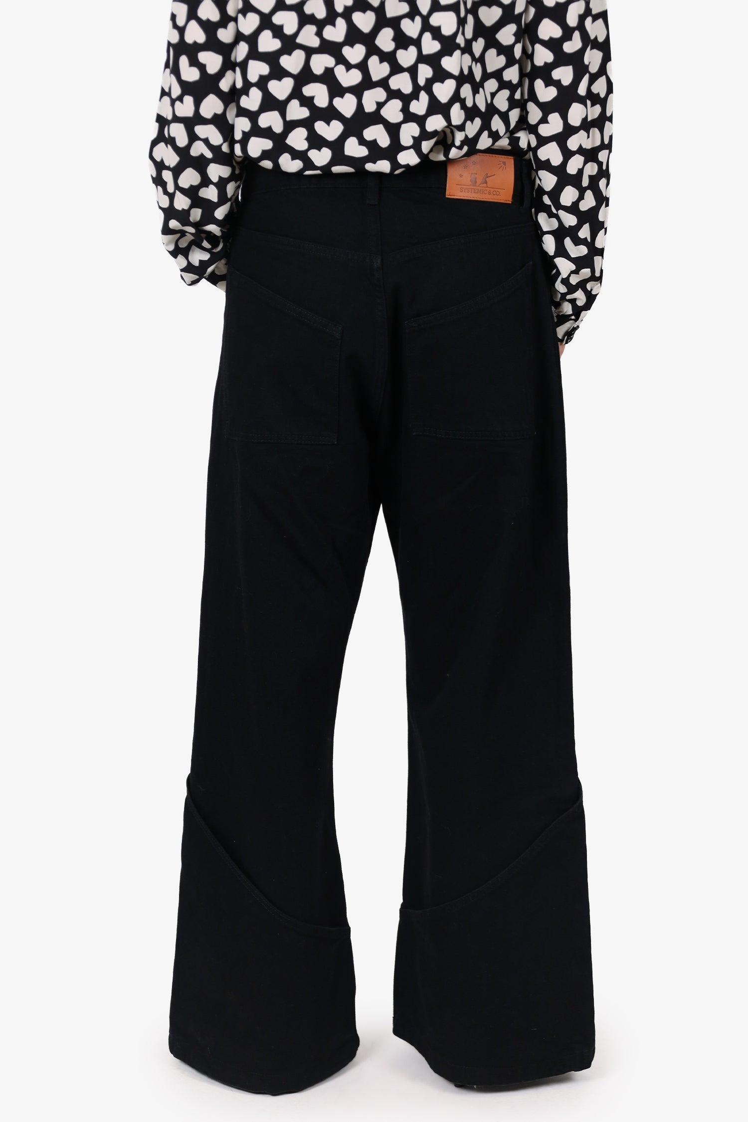 Systemic Black Wide Leg Oversized Cuff Hem Jeans Size 30