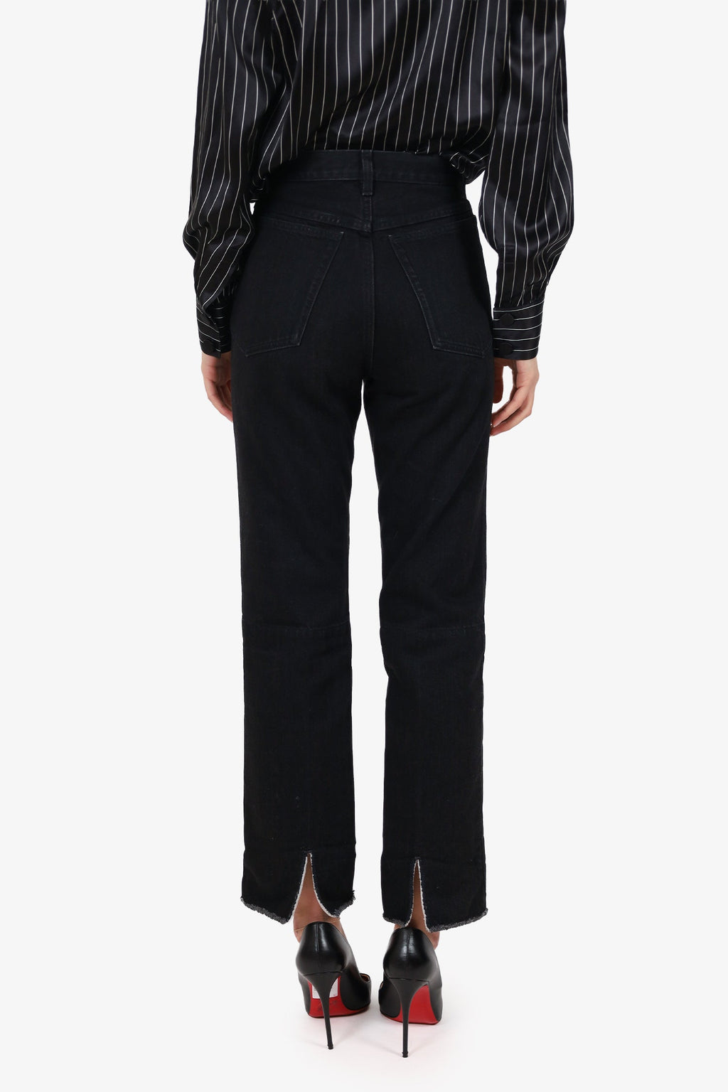 Celine Black Denim High Waisted Turn Up Hem Jeans Size 34