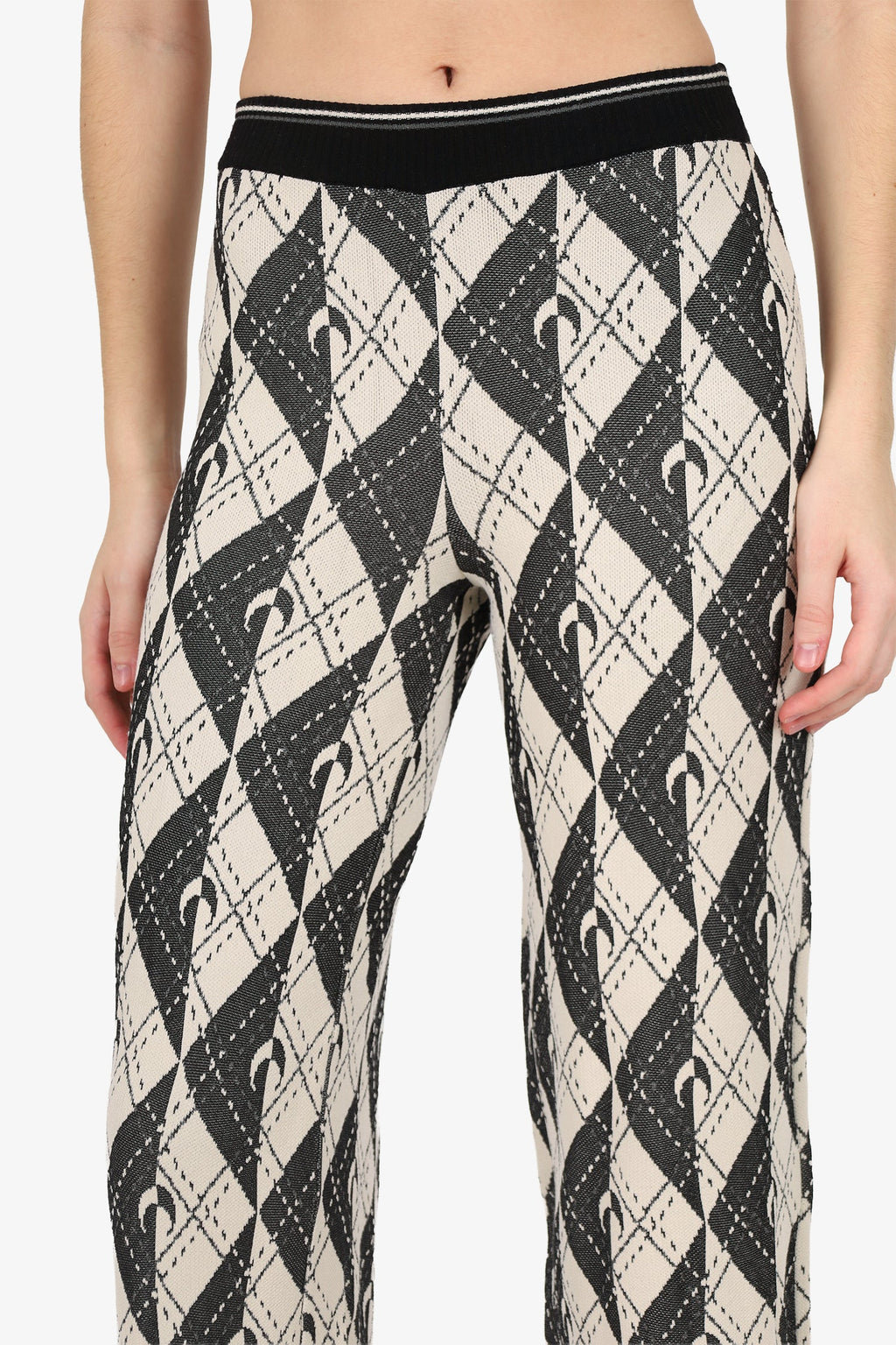 Marine Serre Cream/Black Knit 'Argyle' Wide Leg Pants Estimated Size S