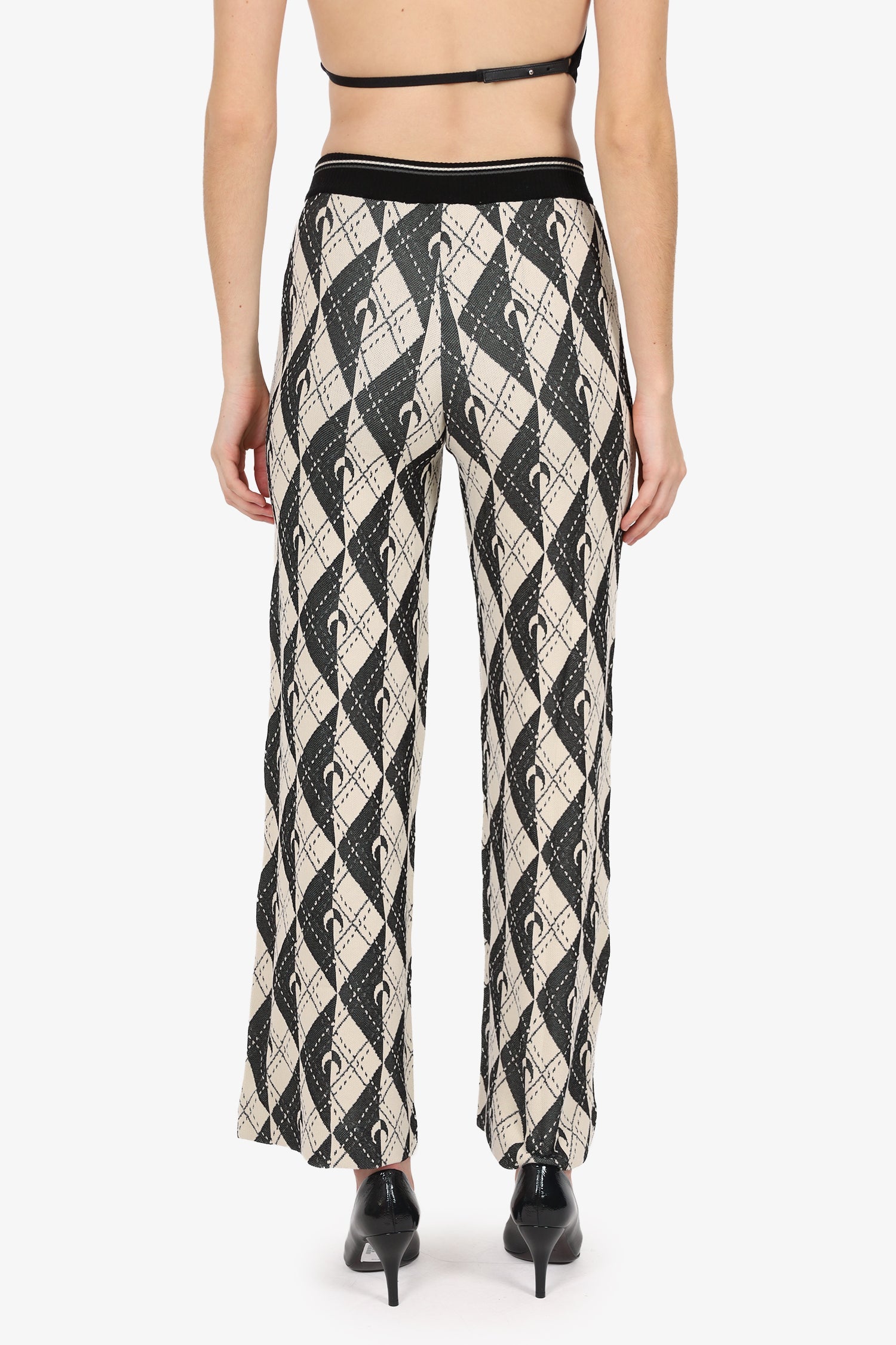 Marine Serre Cream/Black Knit 'Argyle' Wide Leg Pants Estimated Size S