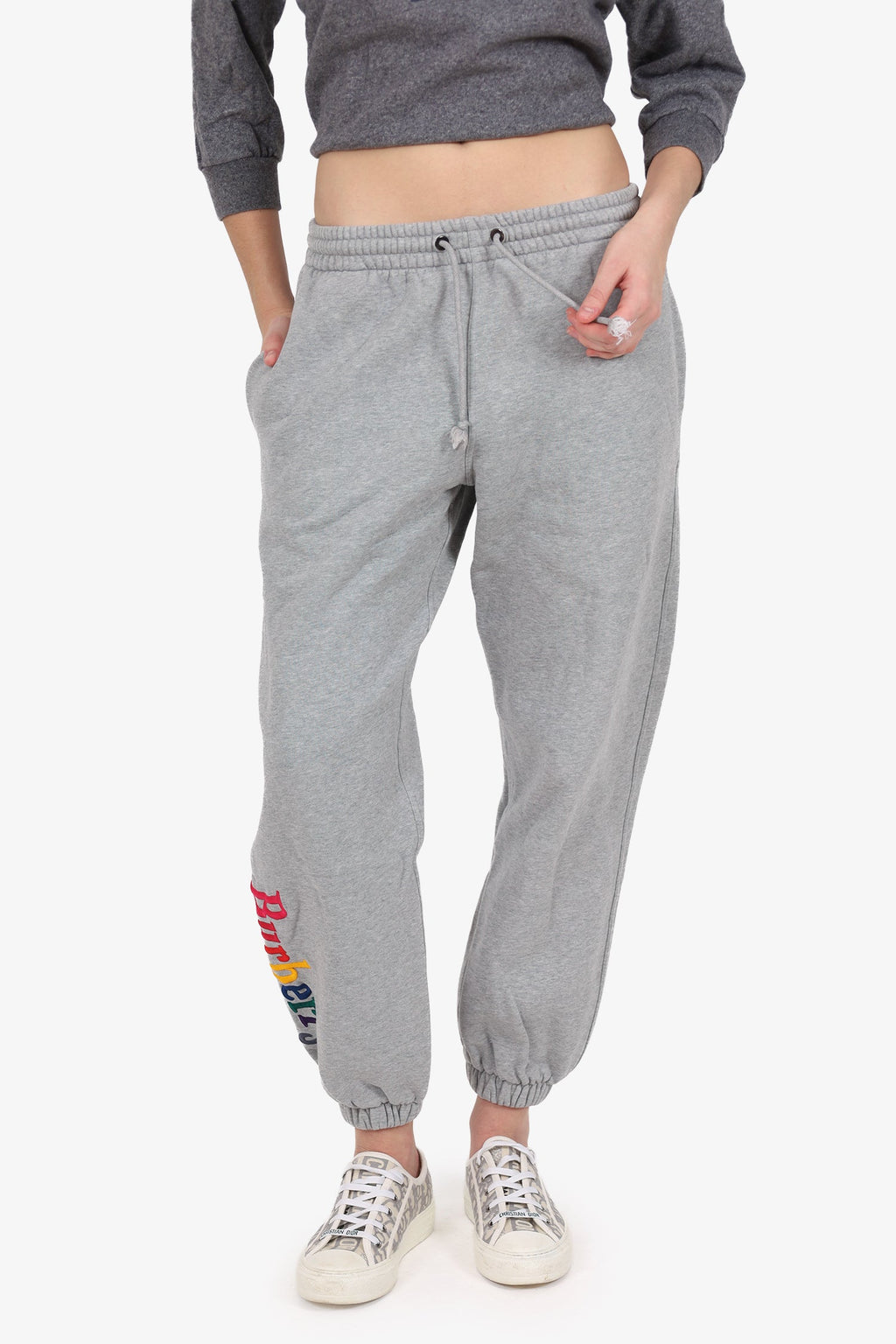 Burberry London Grey/Multicolour 'Burberry' Embroidered Joggers Size S