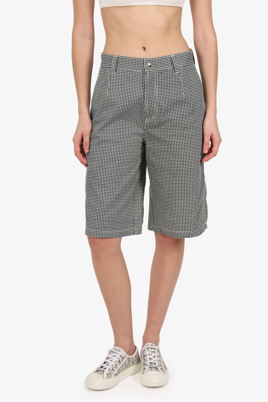 Stussy Black/White Houndstooth Long Shorts Size 28 Mens
