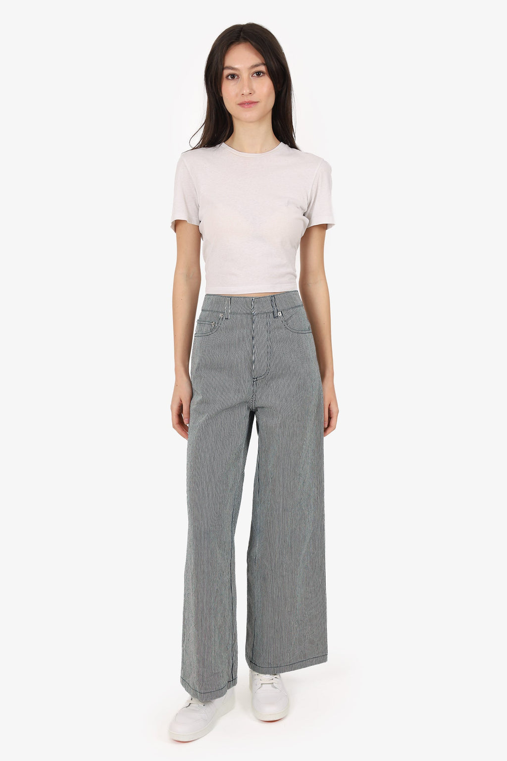 Christian Dior White/Navy Striped Wide Leg Pants Size 34