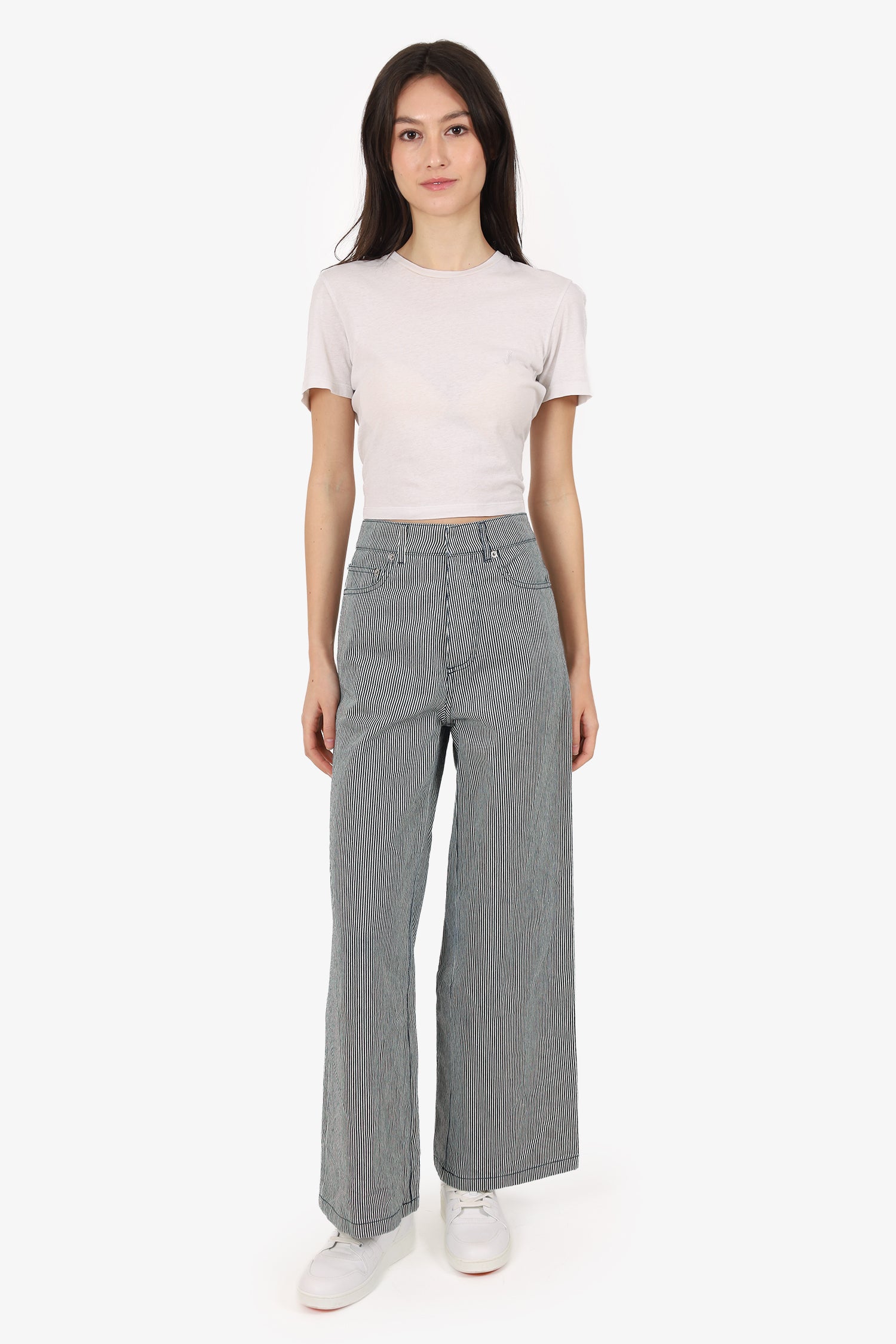 Christian Dior White/Navy Striped Wide Leg Pants Size 34