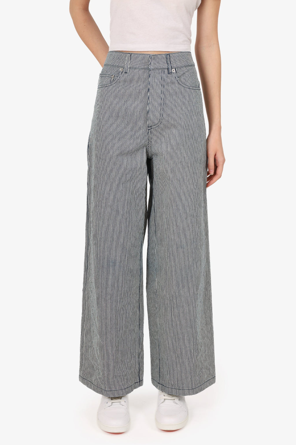 Christian Dior White/Navy Striped Wide Leg Pants Size 34