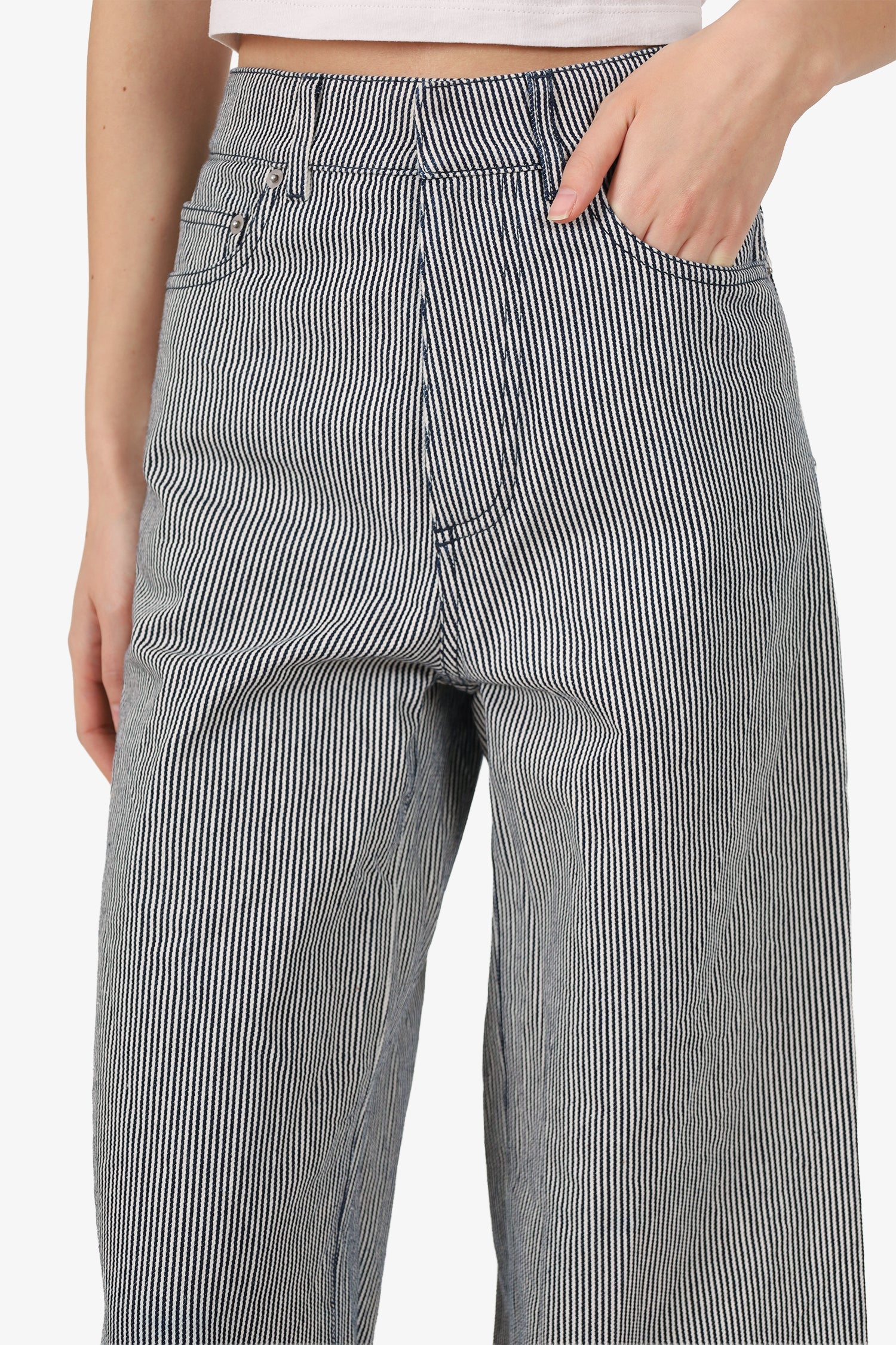 Christian Dior White/Navy Striped Wide Leg Pants Size 34