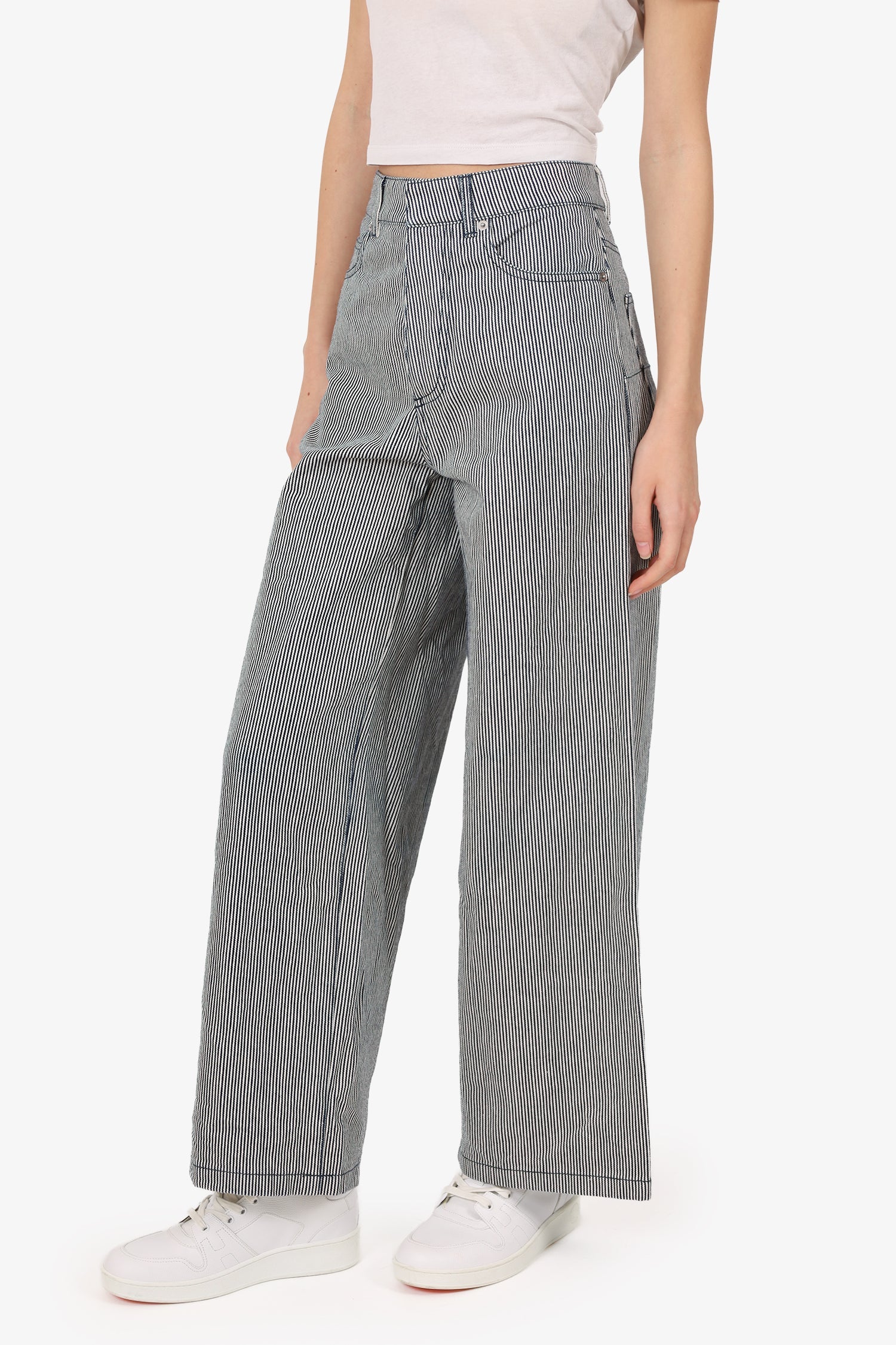 Christian Dior White/Navy Striped Wide Leg Pants Size 34