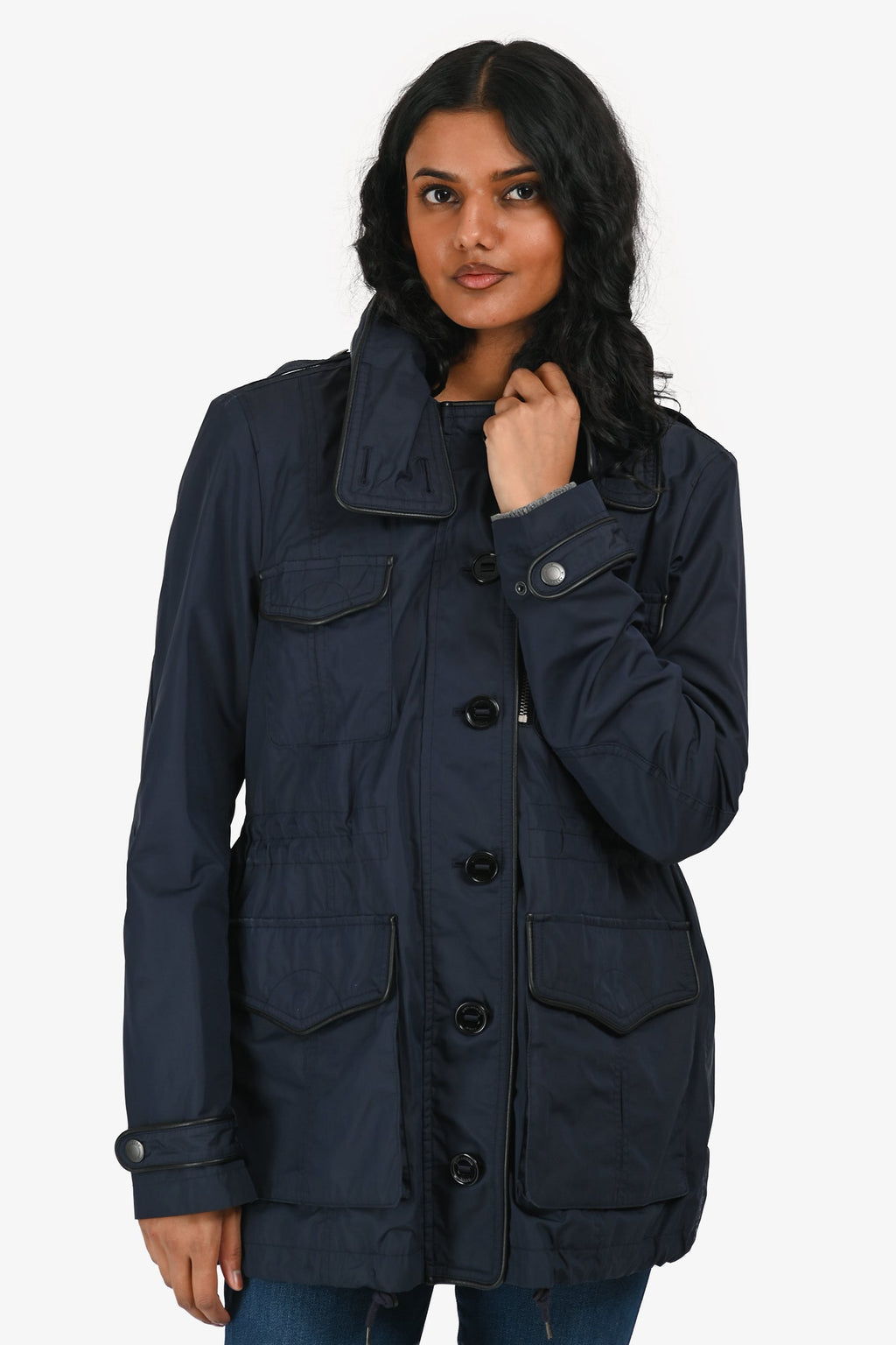 Burberry Brit Navy Drawstring Jacket With Detachable Hood Estimated Size M