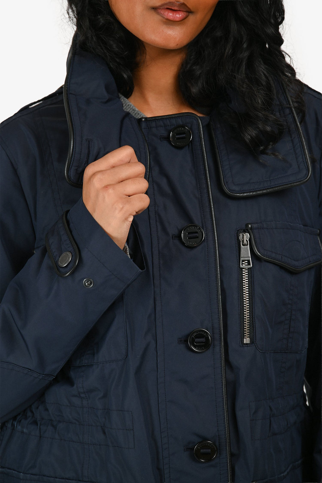Burberry Brit Navy Drawstring Jacket With Detachable Hood Estimated Size M