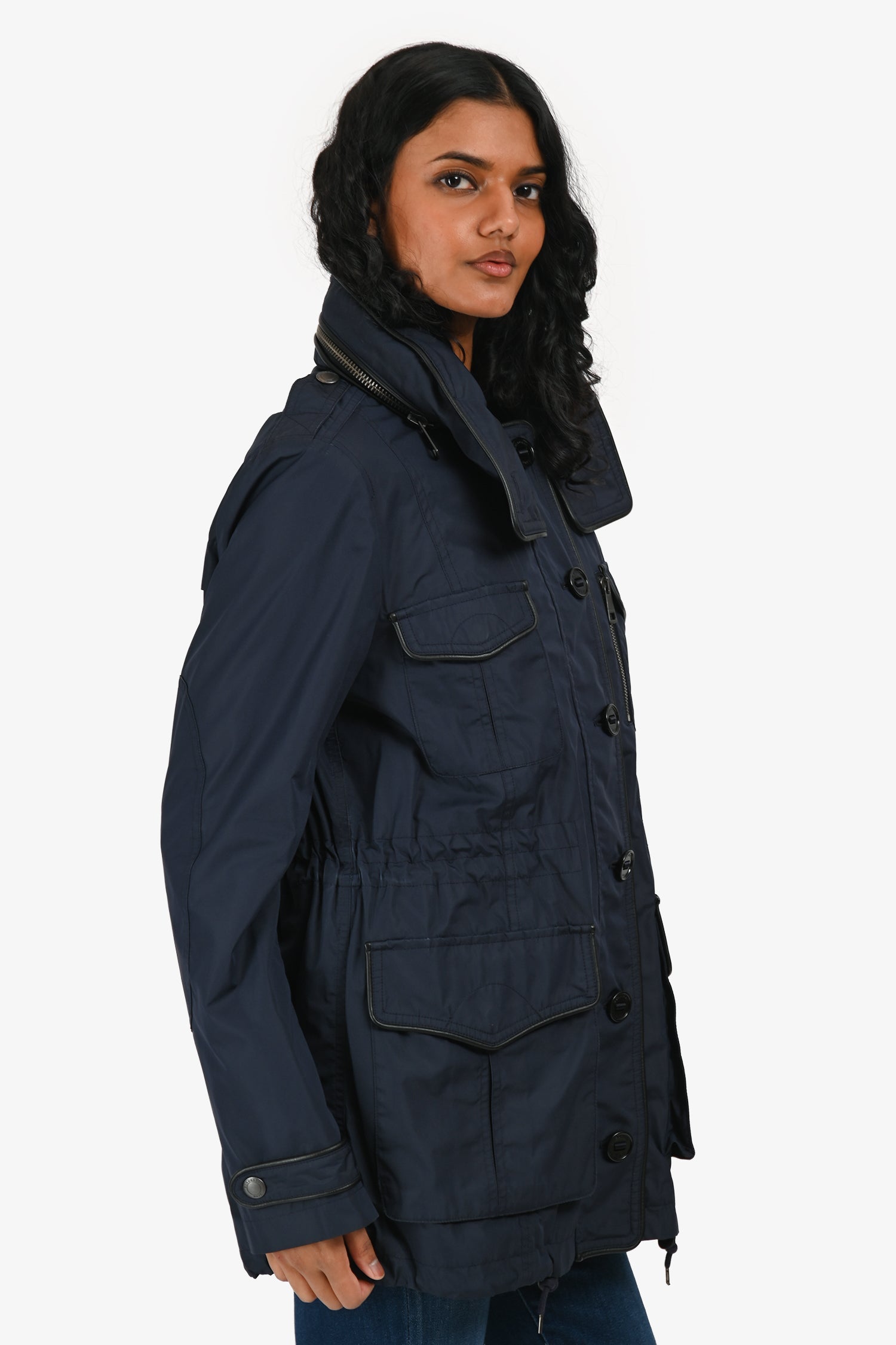 Burberry Brit Navy Drawstring Jacket With Detachable Hood Estimated Size M