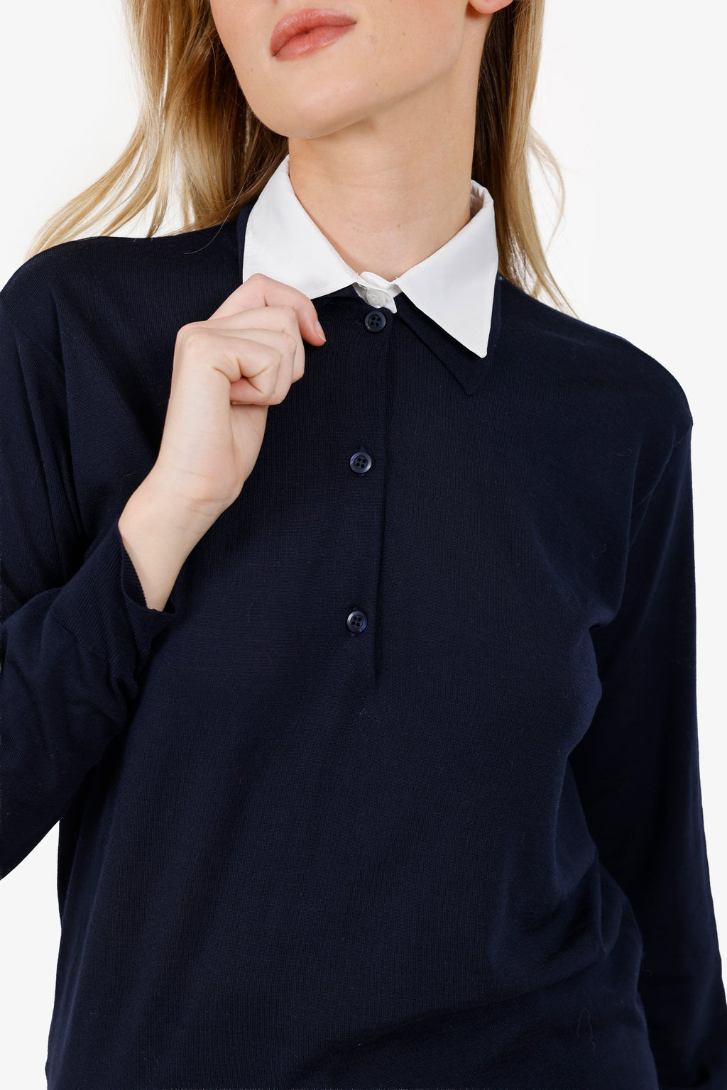 Prada Navy Wool Long Sleeve Polo Size 40