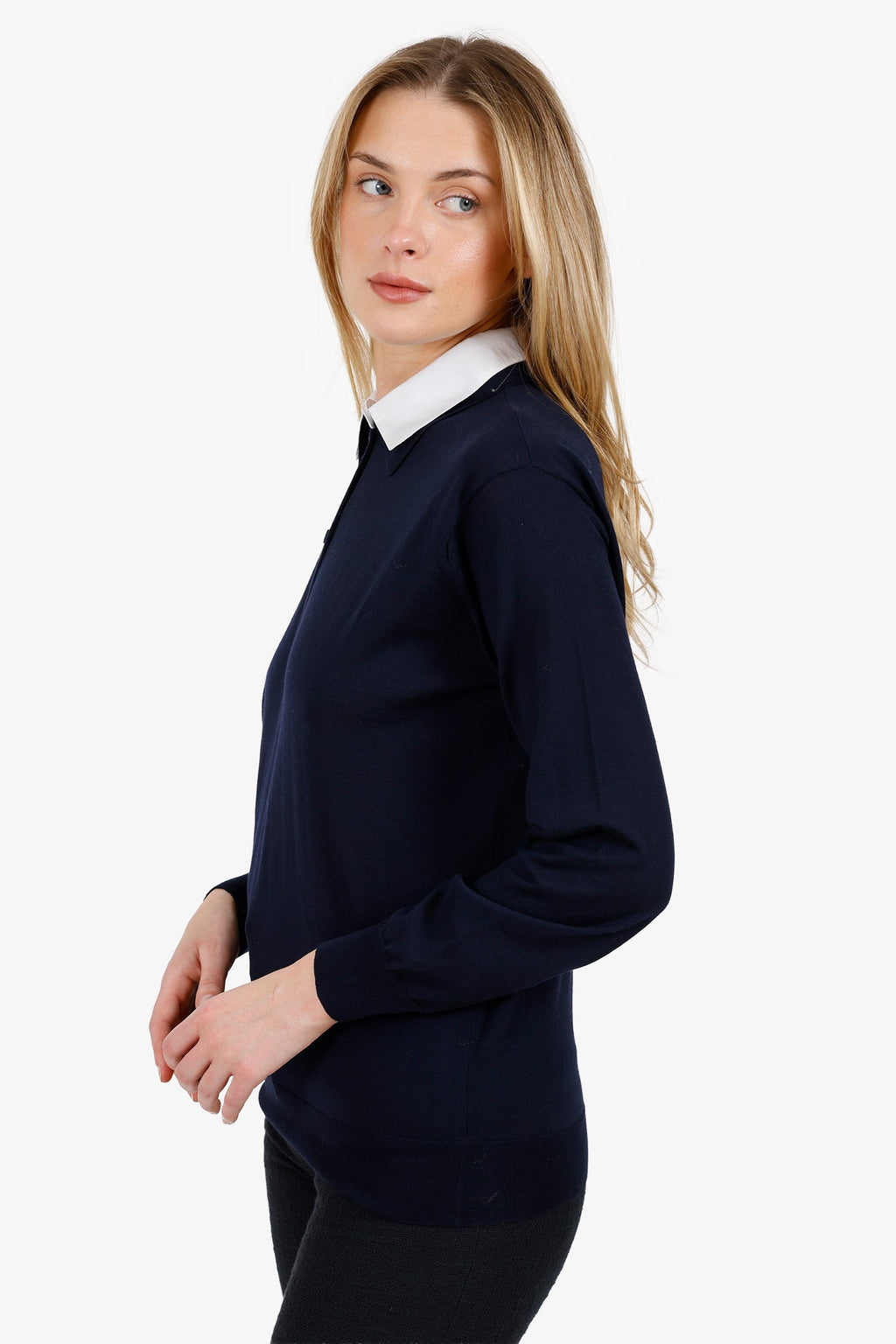 Prada Navy Wool Long Sleeve Polo Size 40