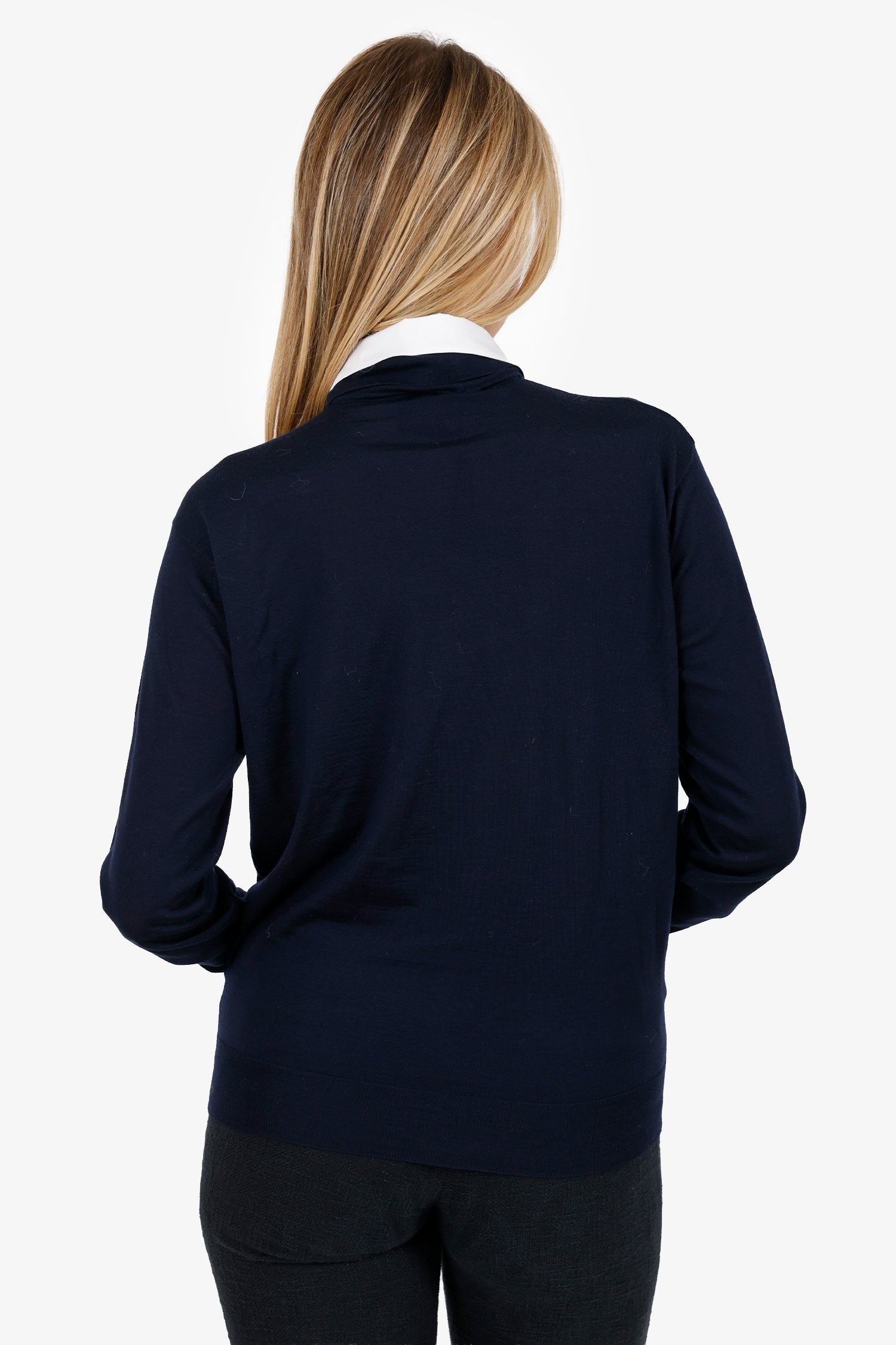 Prada Navy Wool Long Sleeve Polo Size 40