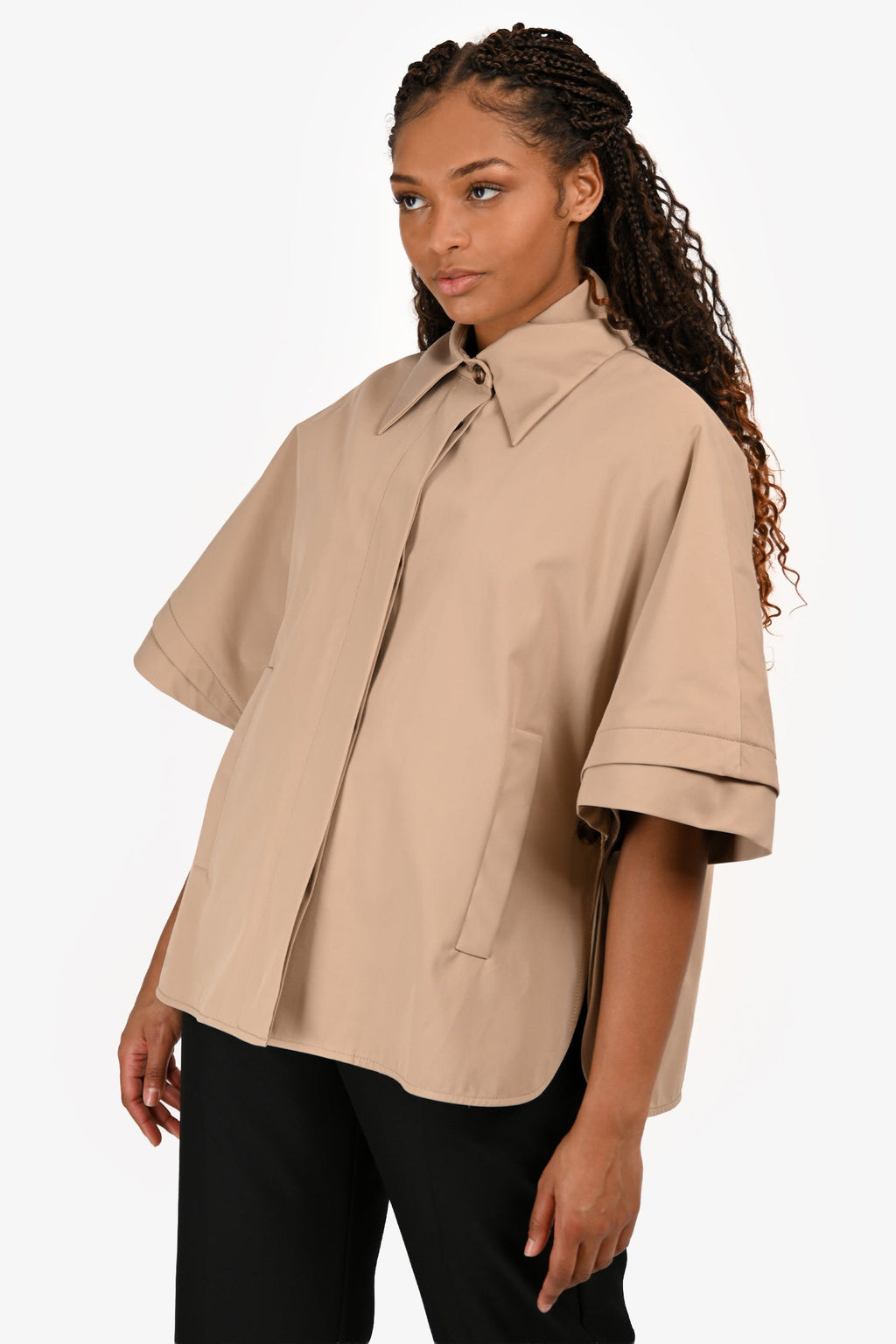 Max Mara Brown Cotton Button Down Trench Cape Size S/M with Liner