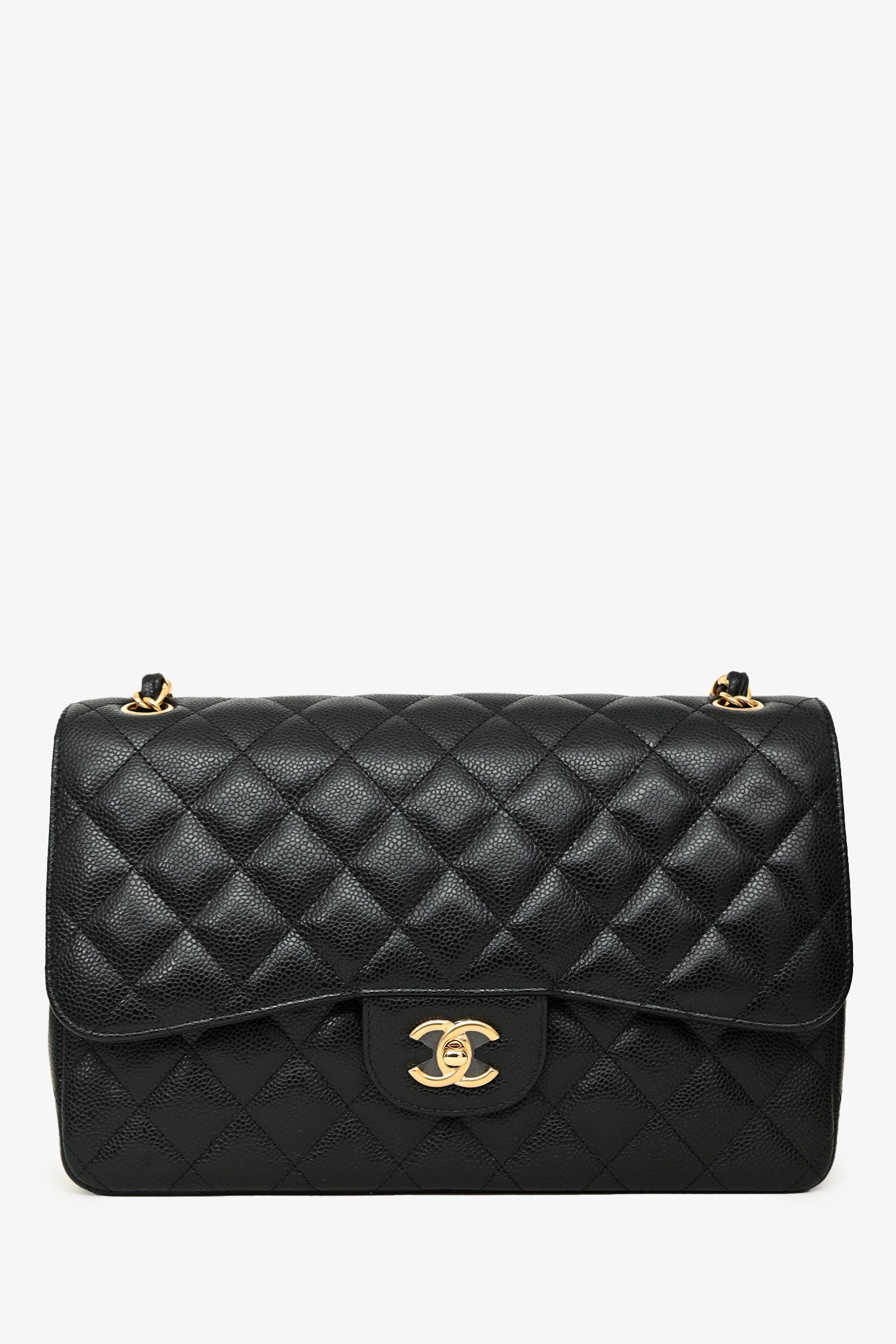 Pre-Loved Chanel™ 2017/18 Black Caviar Leather Jumbo Double Flap Bag
