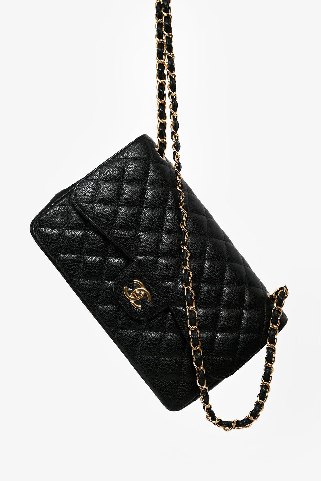 Pre-Loved Chanel™ 2017/18 Black Caviar Leather Jumbo Double Flap Bag