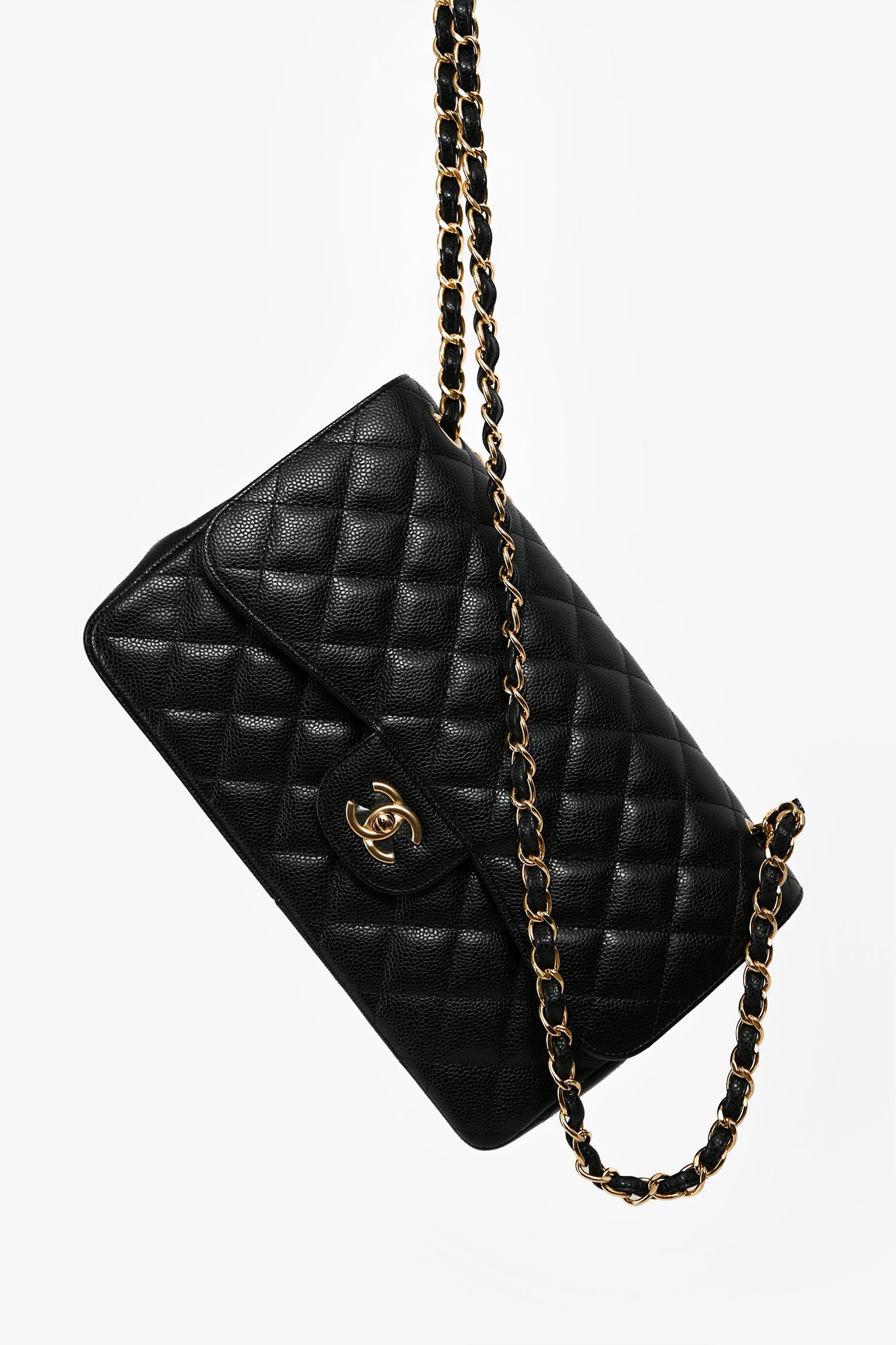 Pre-Loved Chanel™ 2017/18 Black Caviar Leather Jumbo Double Flap Bag