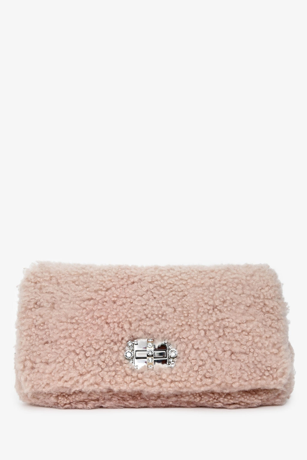 Miu Miu 2018 Pink Shearling 'Montone' Crystal Shoulder Bag