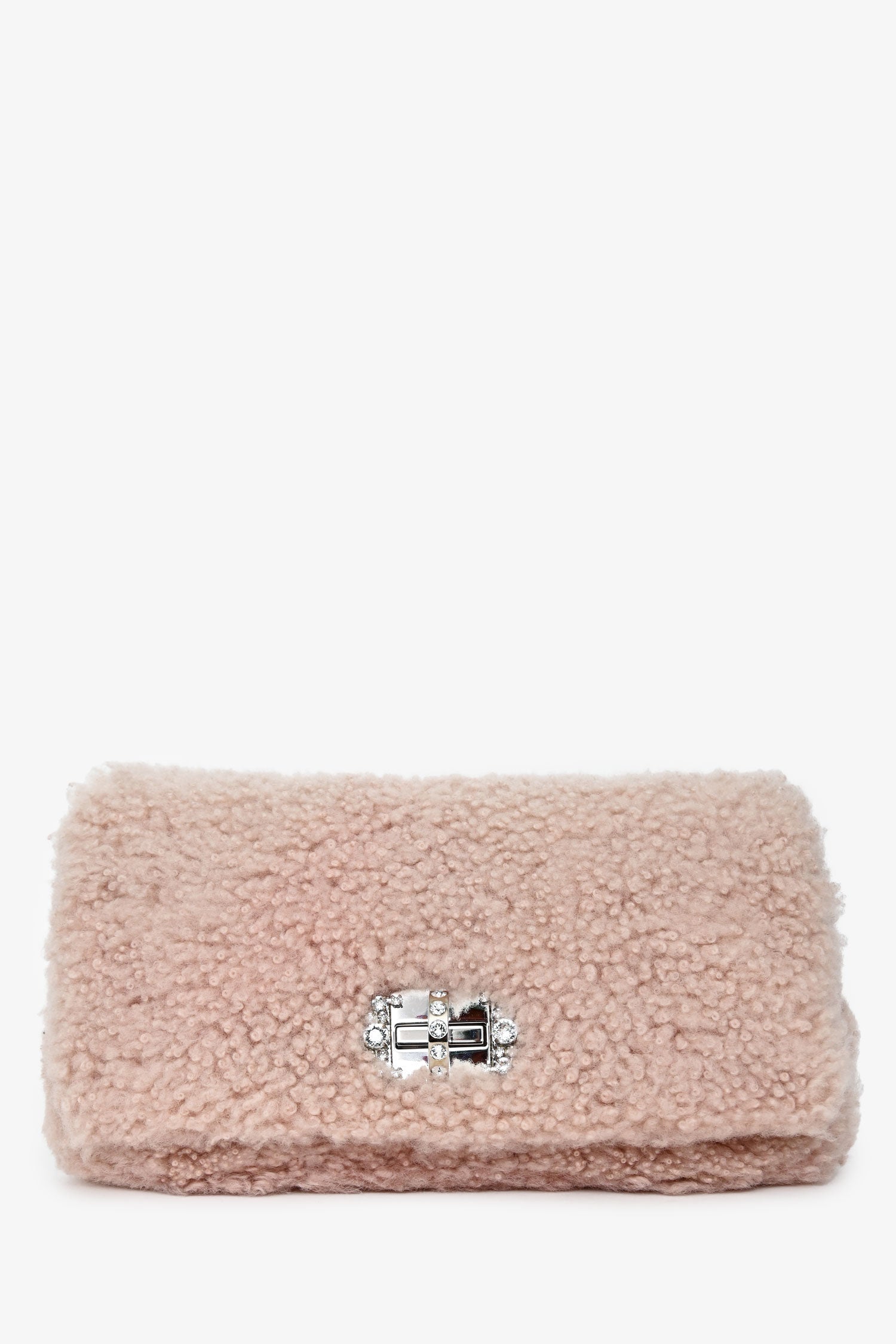 Miu Miu 2018 Pink Shearling 'Montone' Crystal Shoulder Bag