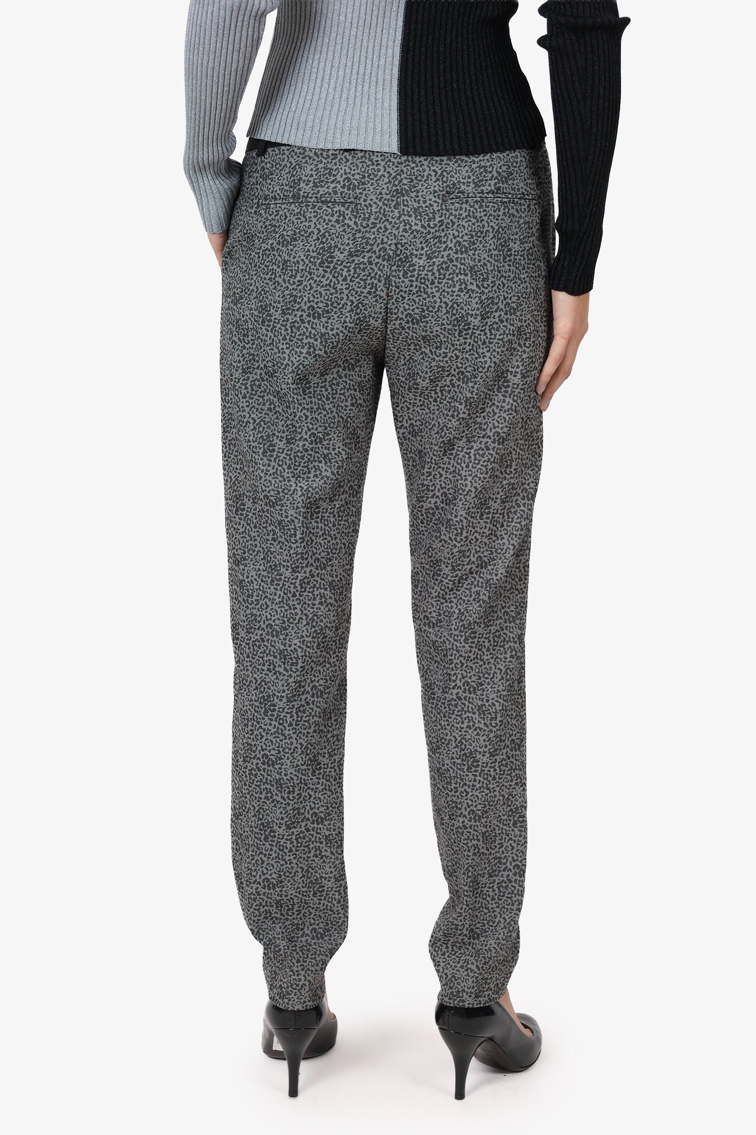 The Kooples Grey Wool Leopard Print Trousers Size 38