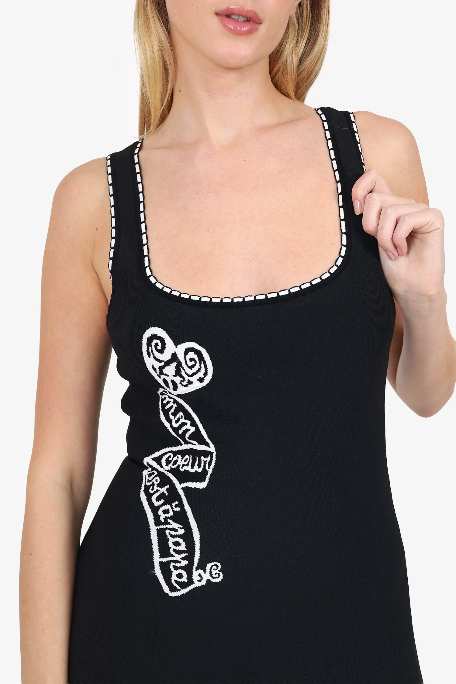 Alaïa Black/White Reissue 'Mon Coeur est à Papa' Sleeveless Midi Dress Size 40