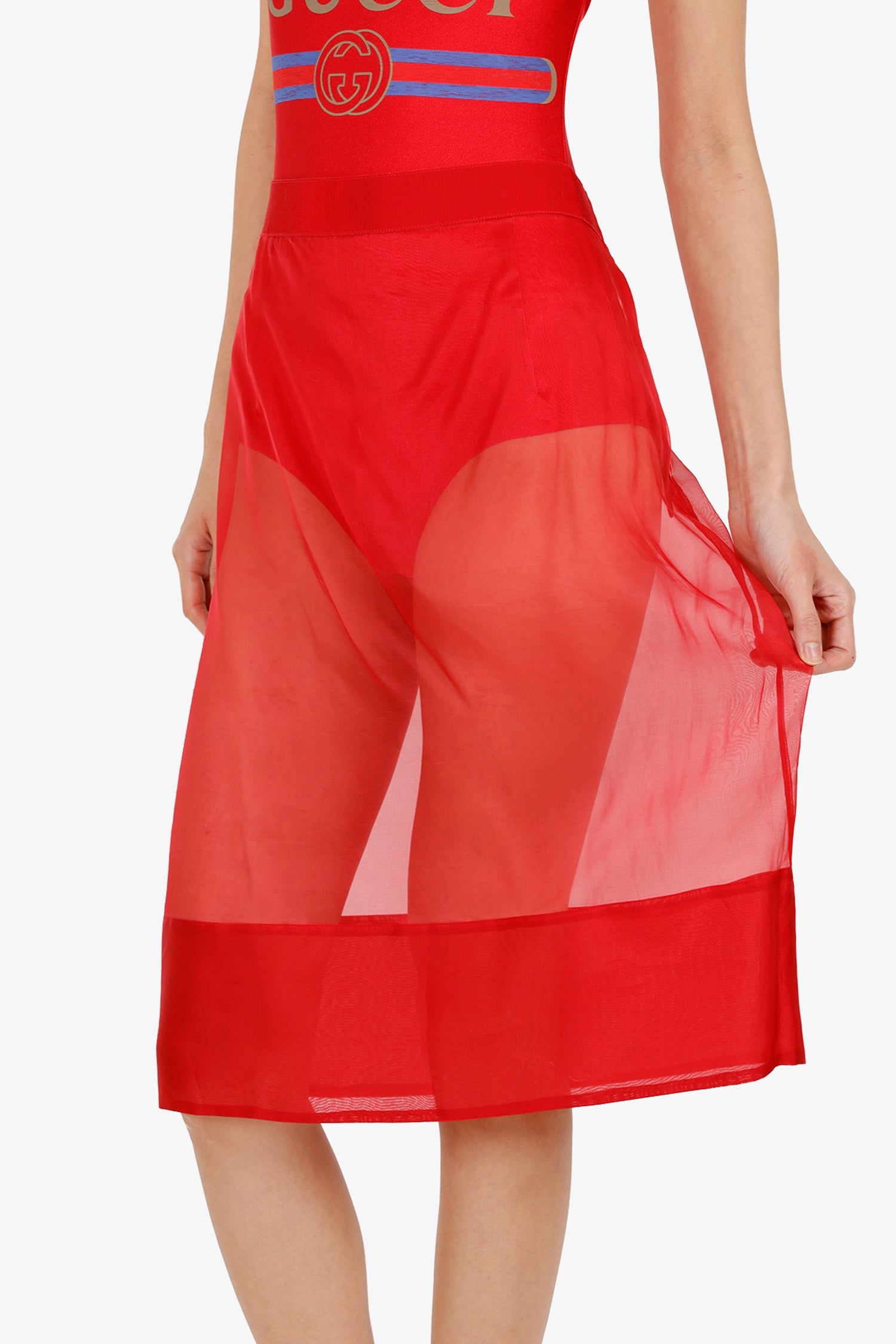 Giambattista Valli Red Organza Sheer Knee Length Skirt Estimated Size M