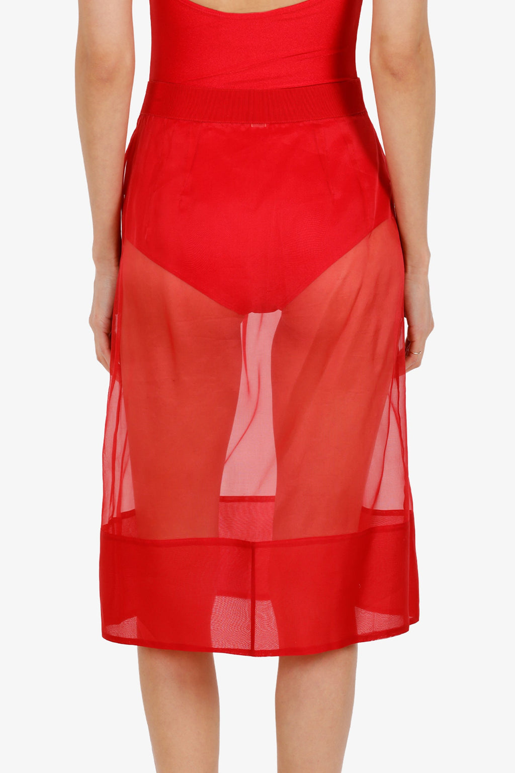 Giambattista Valli Red Organza Sheer Knee Length Skirt Estimated Size M