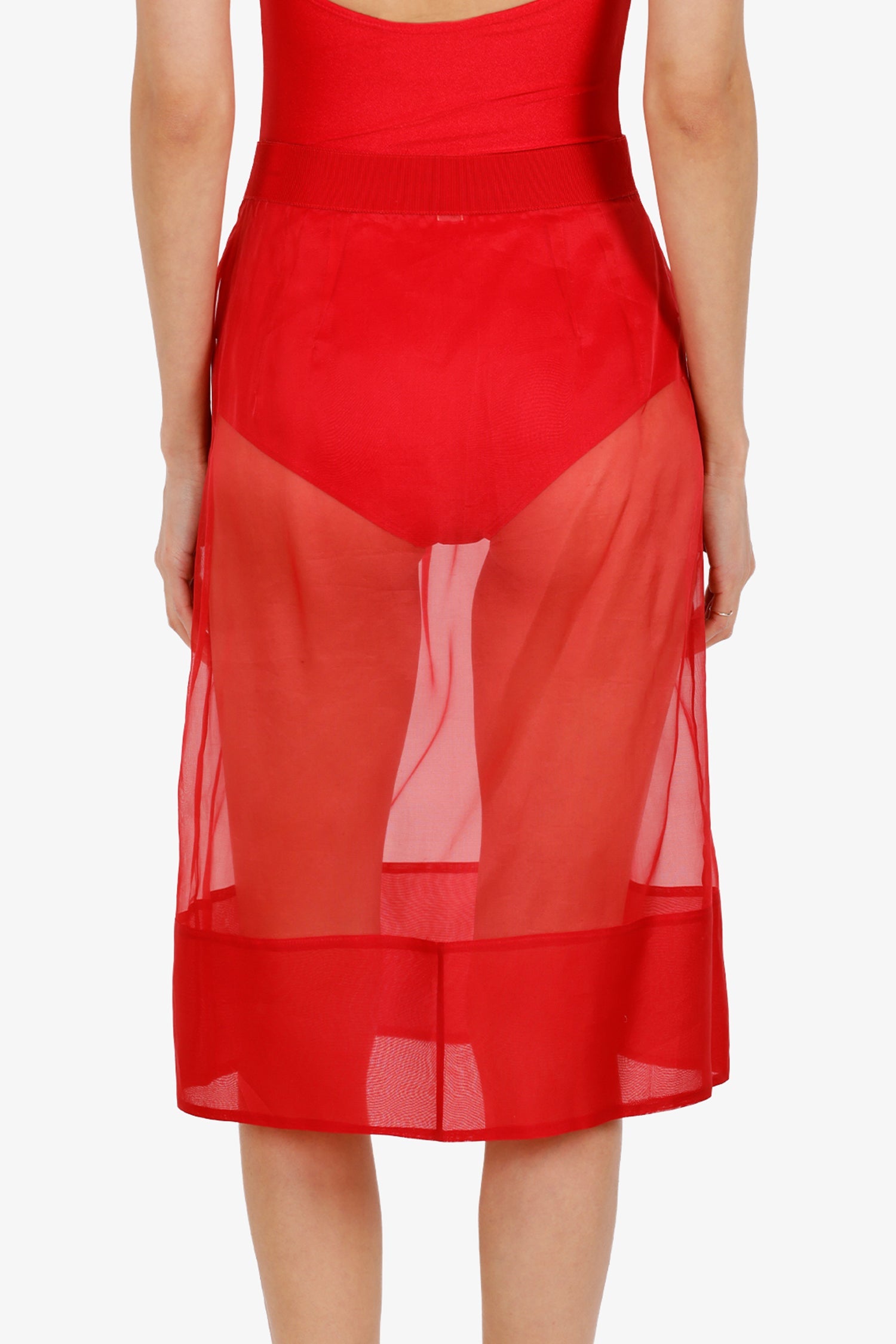 Giambattista Valli Red Organza Sheer Knee Length Skirt Estimated Size M