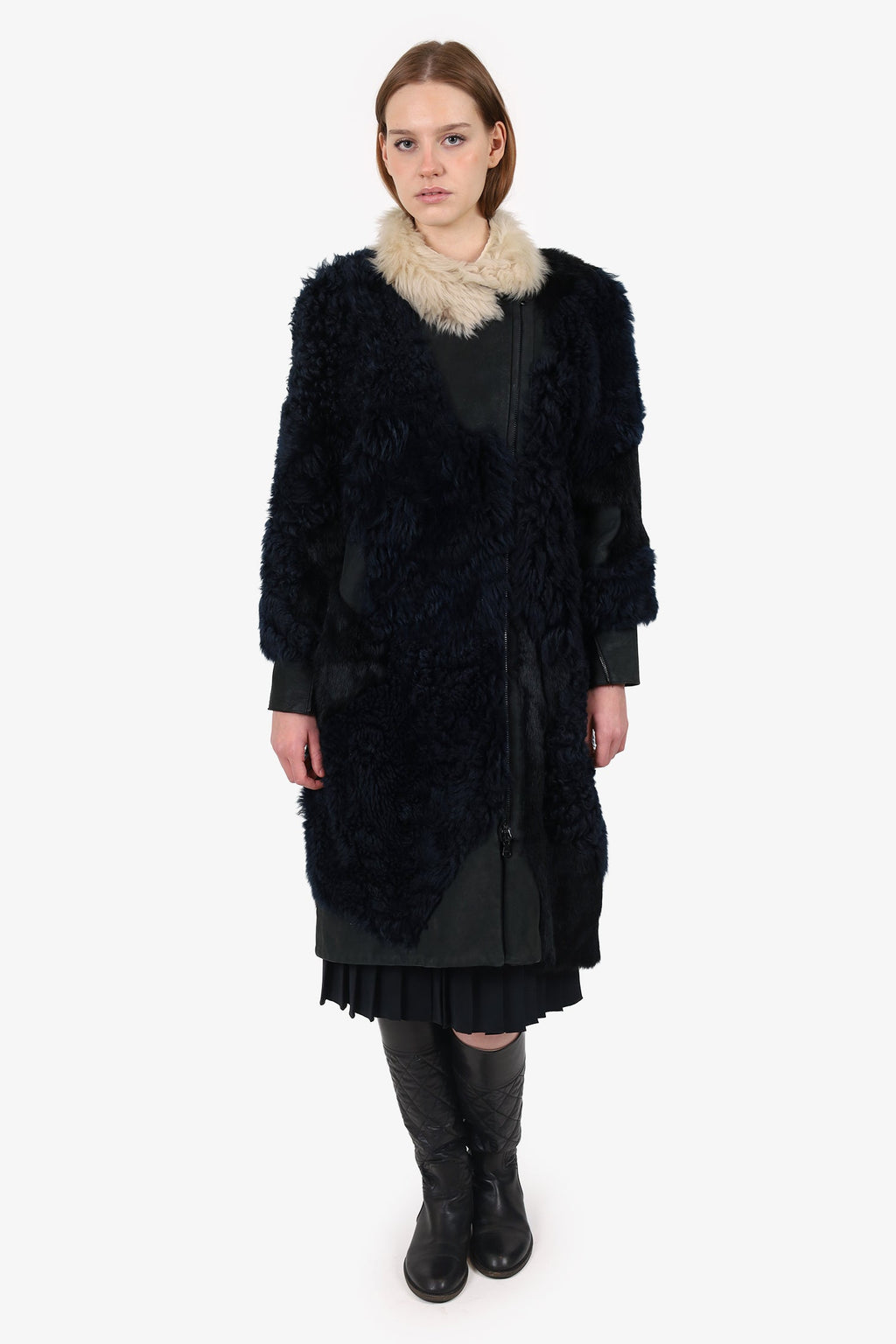 3.1 Phillip Lim Navy/Cream Shearling/Leather Coat Size S