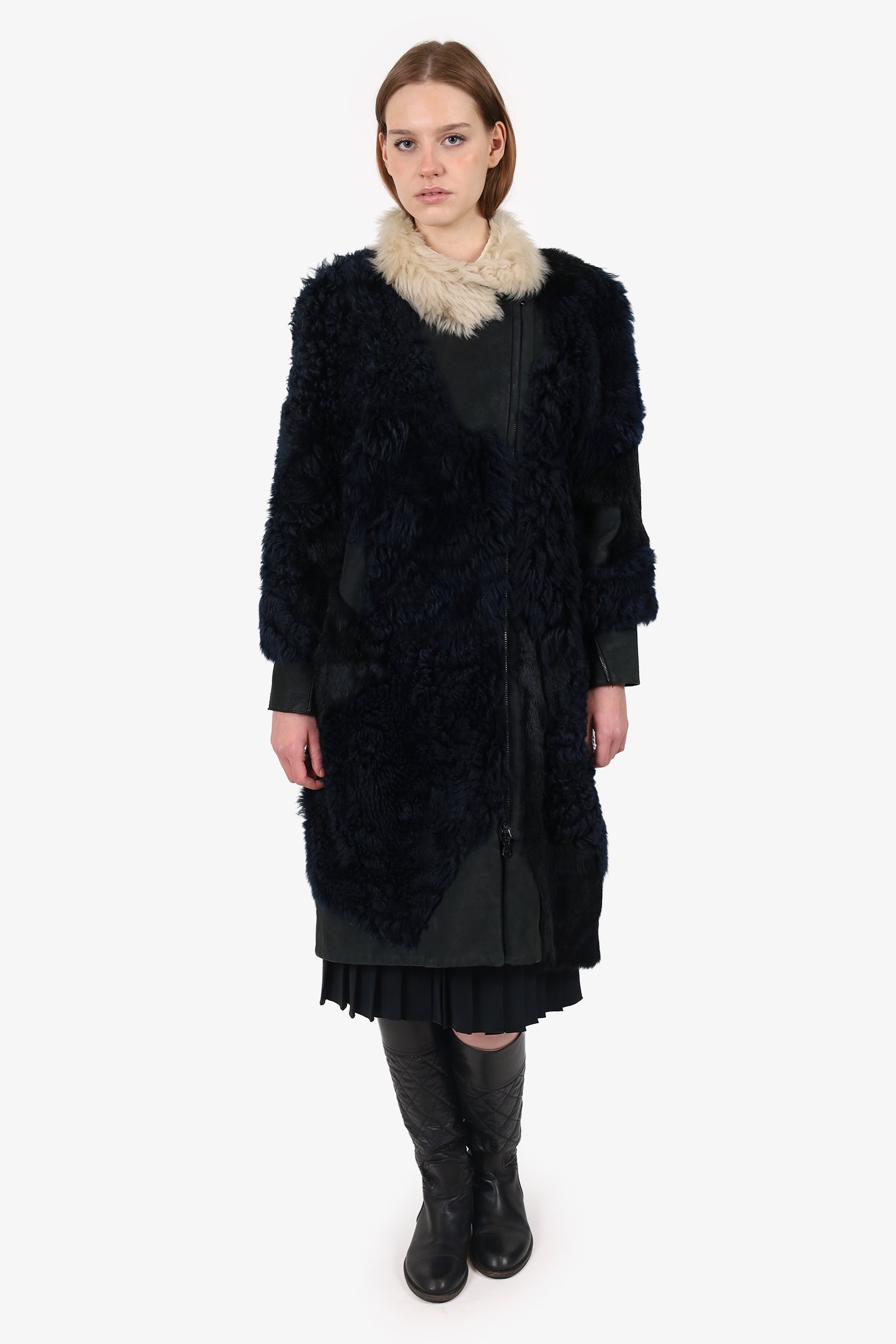 3.1 Phillip Lim Navy/Cream Shearling/Leather Coat Size S