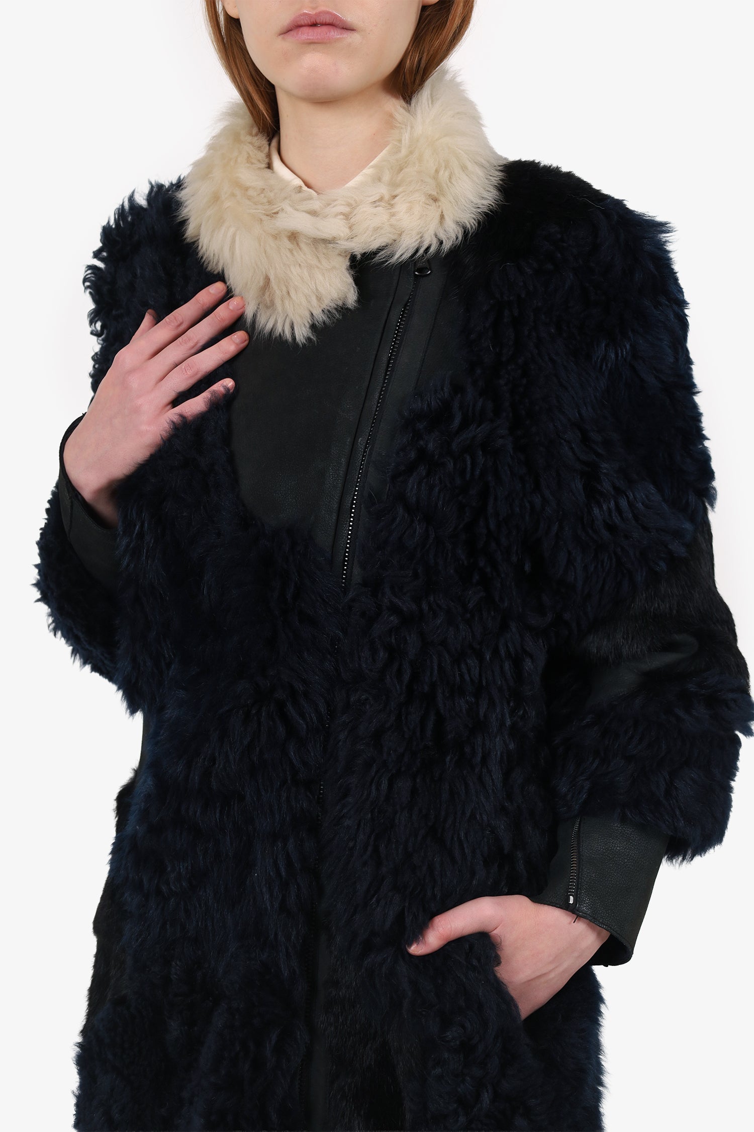 3.1 Phillip Lim Navy/Cream Shearling/Leather Coat Size S