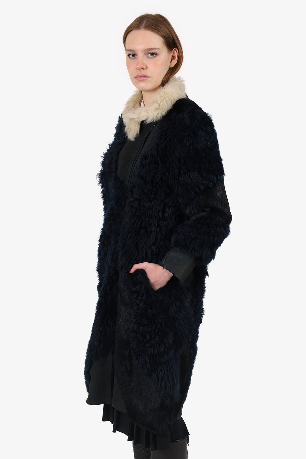 3.1 Phillip Lim Navy/Cream Shearling/Leather Coat Size S