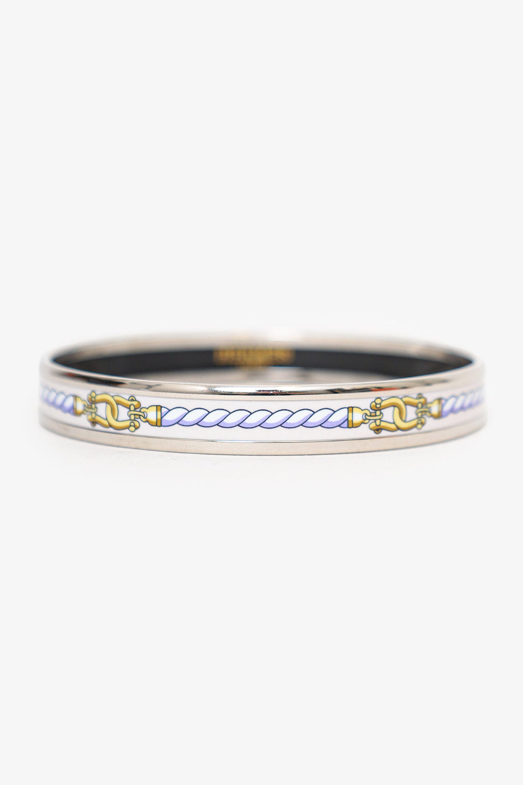 Hermès Silver Tone/White Rope Print Bangle