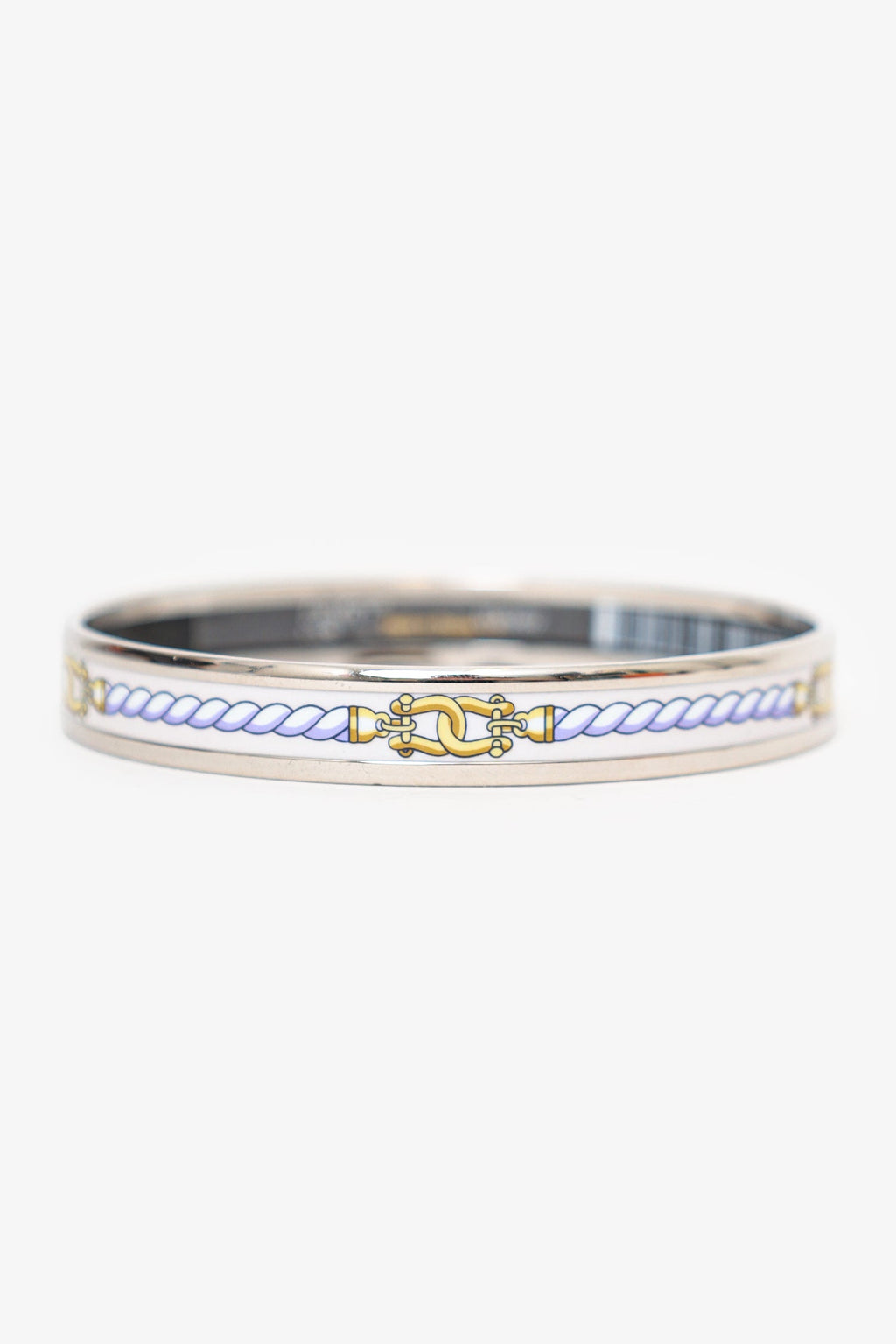Hermès Silver Tone/White Rope Print Bangle