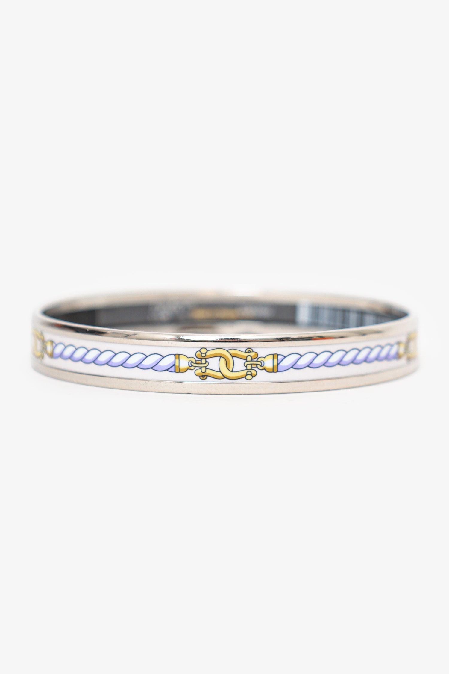 Hermès Silver Tone/White Rope Print Bangle