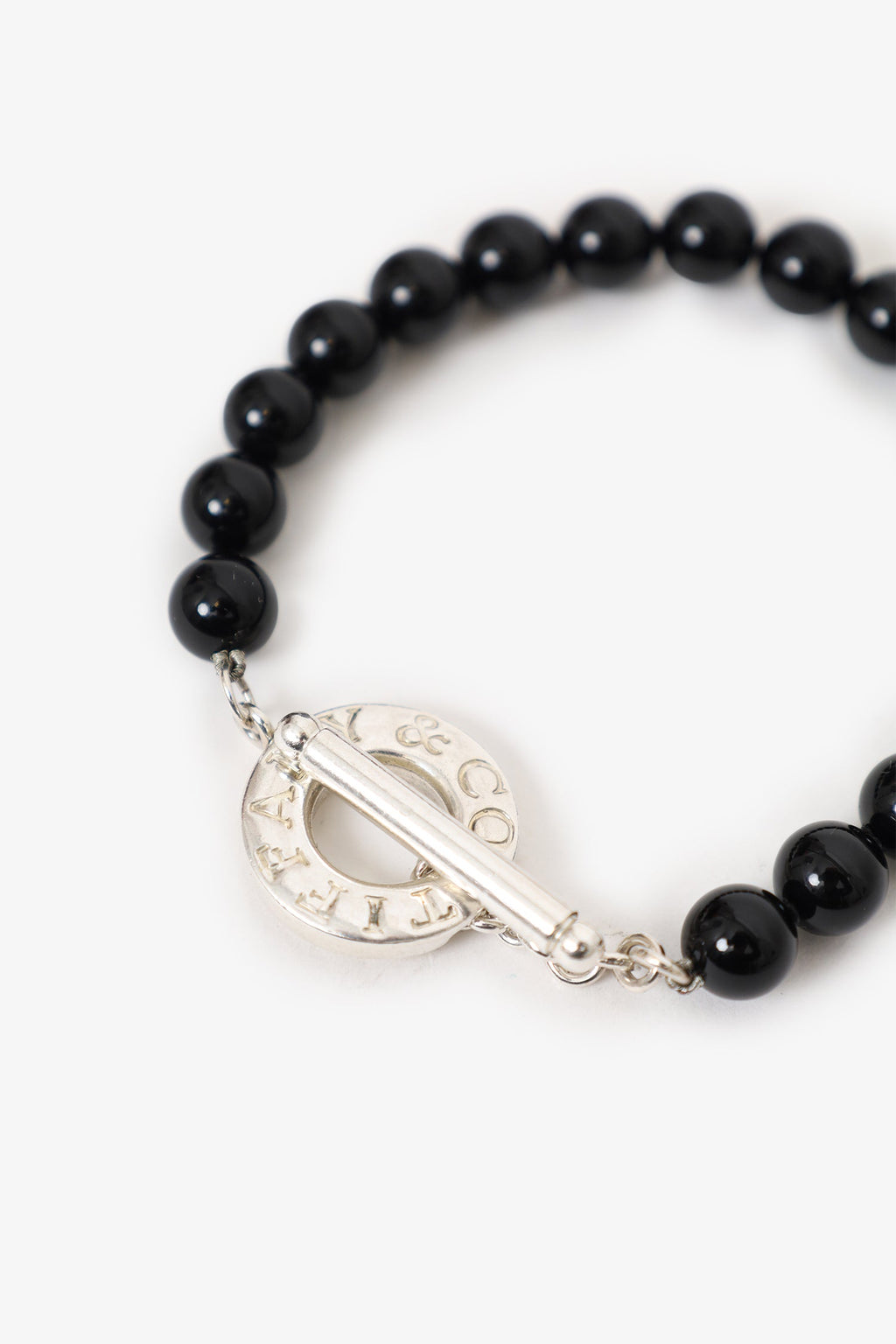 Tiffany & Co Sterling Silver/Black Onyx Bead Toggle 8mm Bracelet