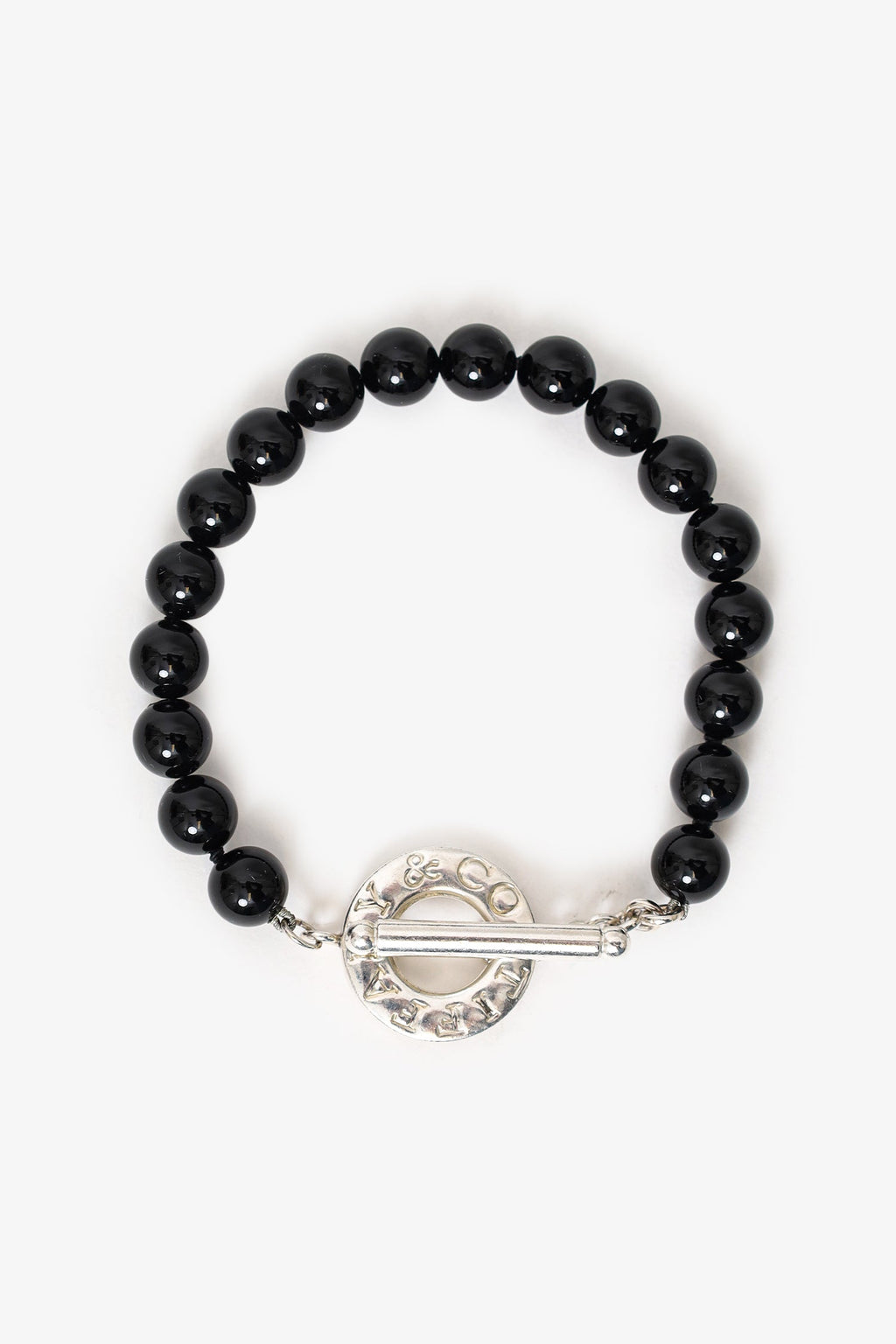 Tiffany & Co Sterling Silver/Black Onyx Bead Toggle 8mm Bracelet