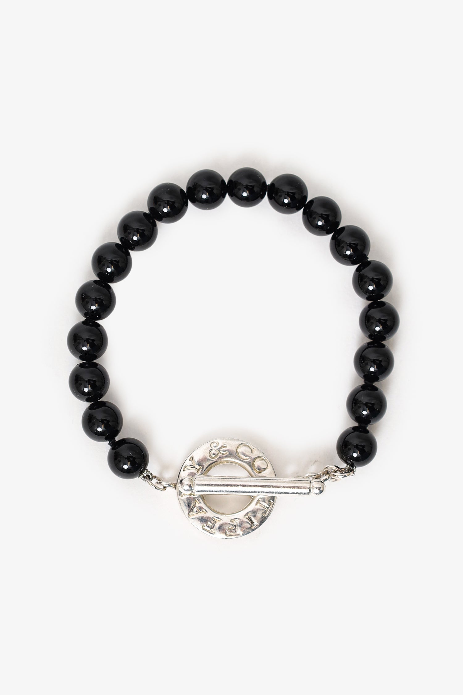 Tiffany & Co Sterling Silver/Black Onyx Bead Toggle 8mm Bracelet