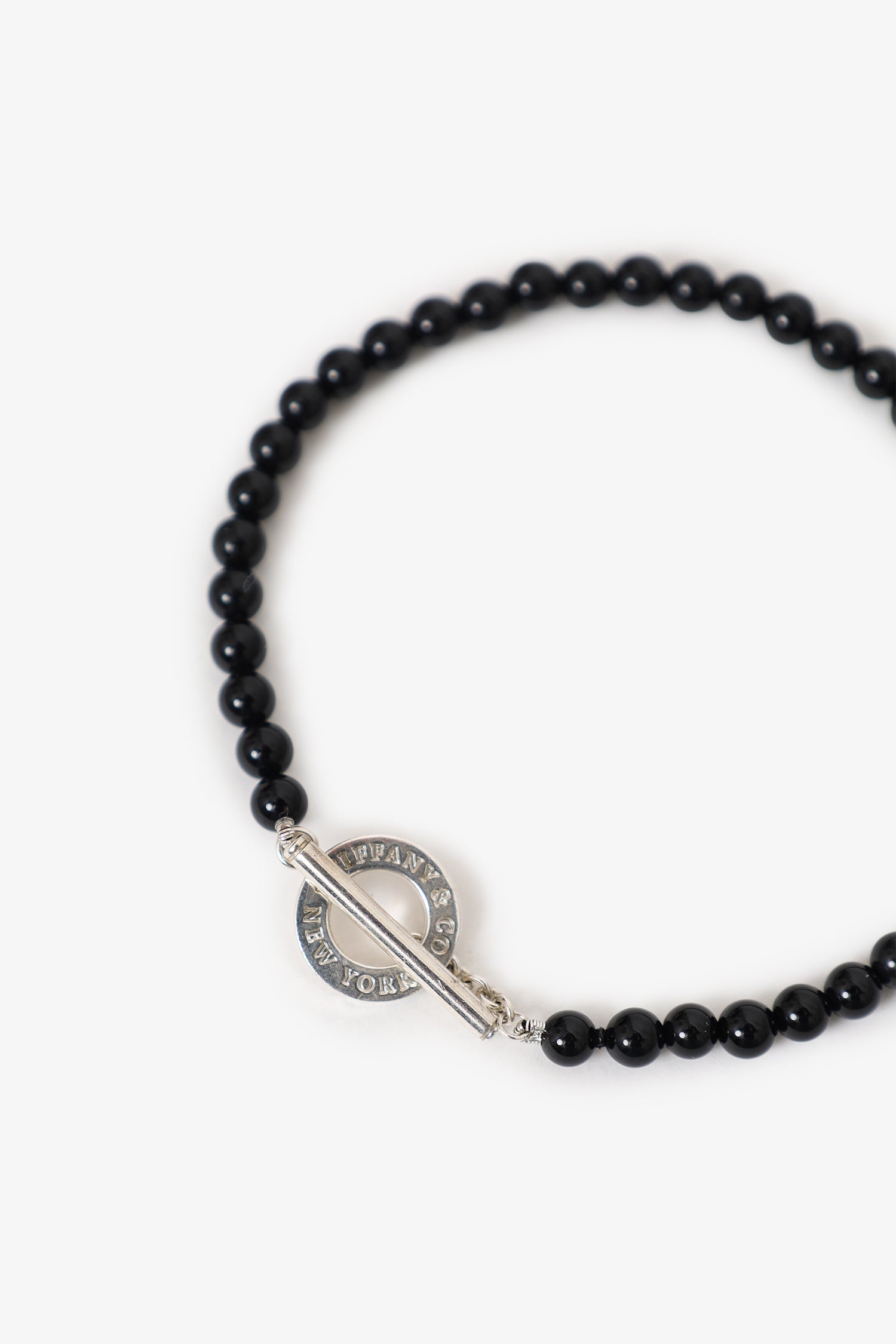 Tiffany & Co. Sterling Silver/Black Onyx Bead Toggle 4mm Bracelet