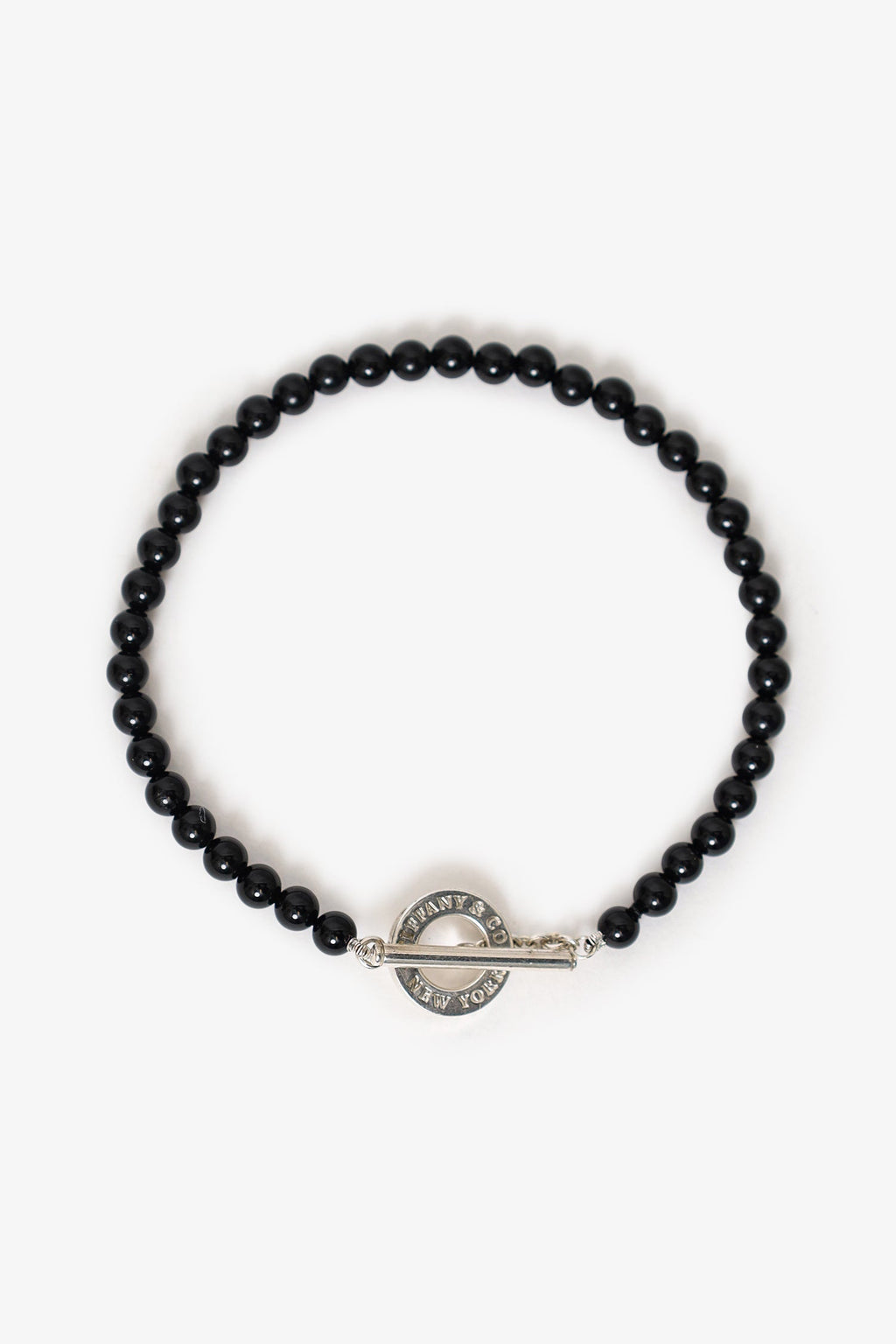 Tiffany & Co. Sterling Silver/Black Onyx Bead Toggle 4mm Bracelet