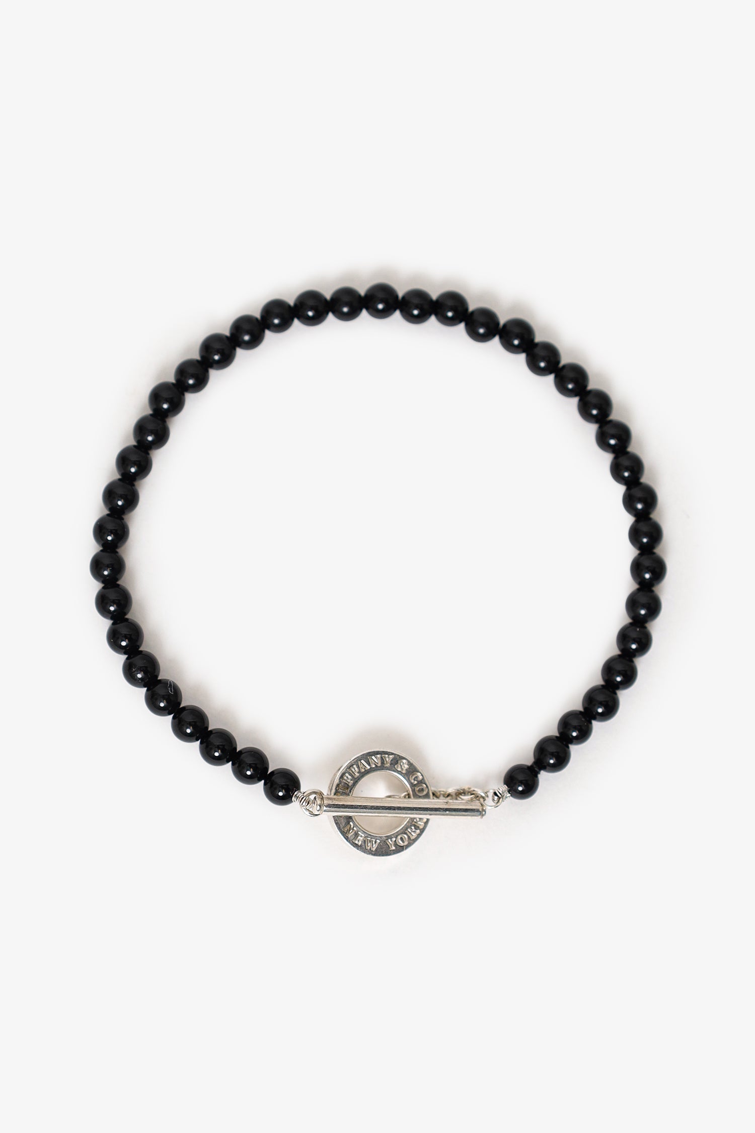 Tiffany & Co. Sterling Silver/Black Onyx Bead Toggle 4mm Bracelet
