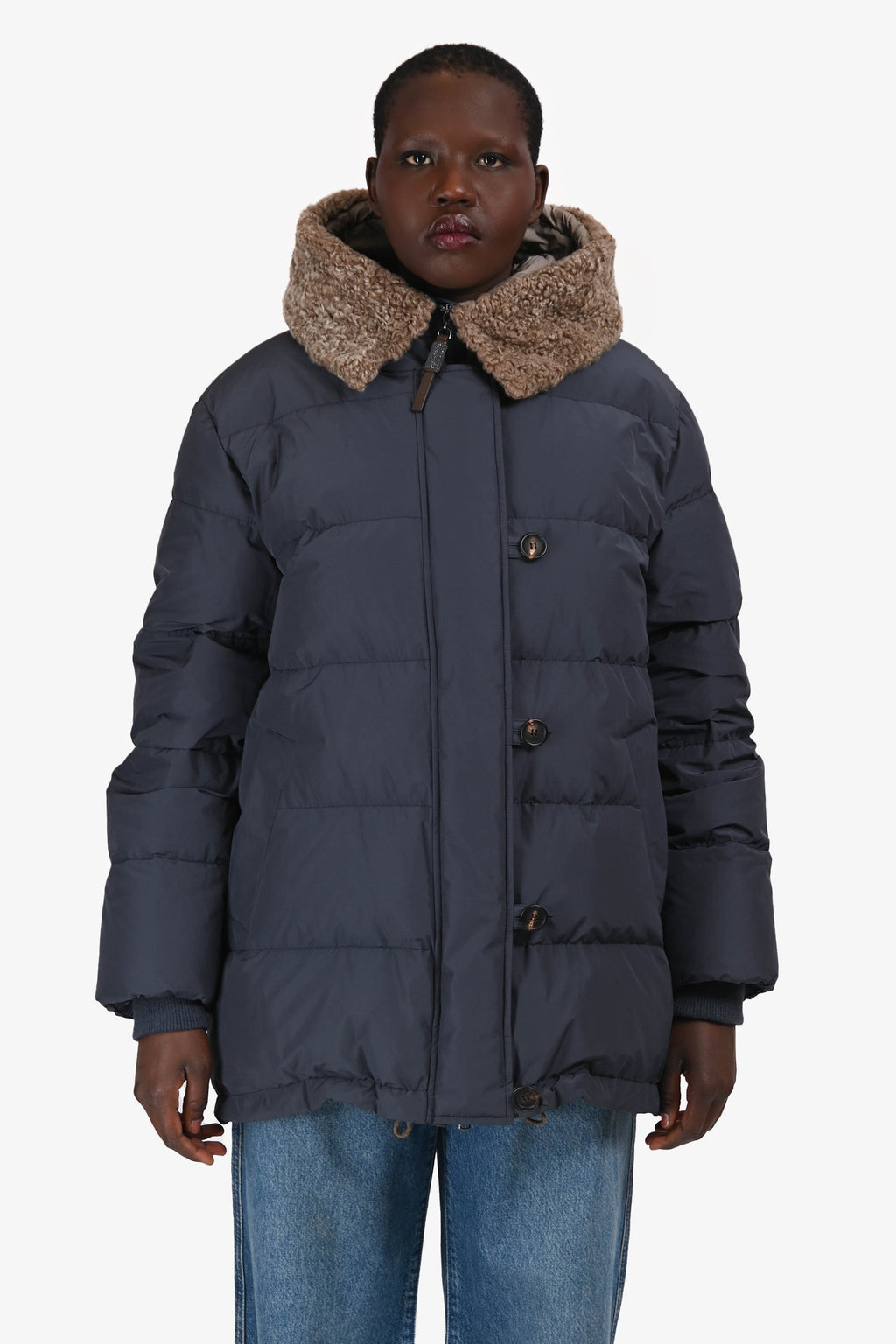 Brunello Cucinelli Blue Down Hooded Puffer Jacket Size 50 Mens
