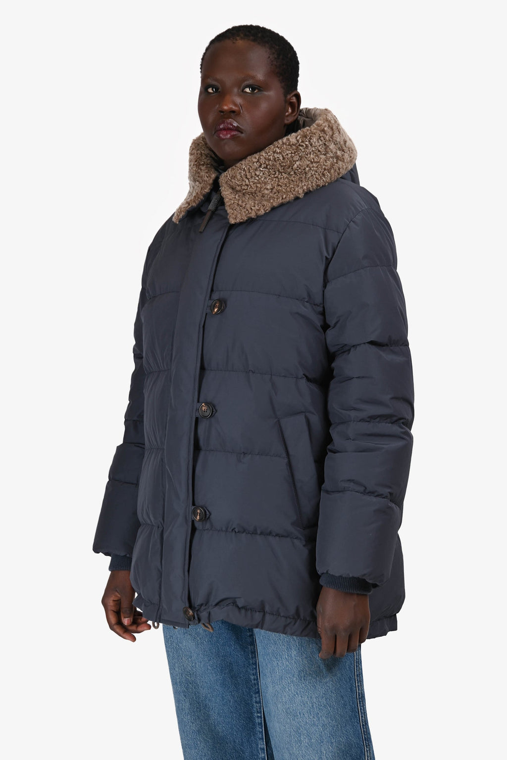 Brunello Cucinelli Blue Down Hooded Puffer Jacket Size 50 Mens