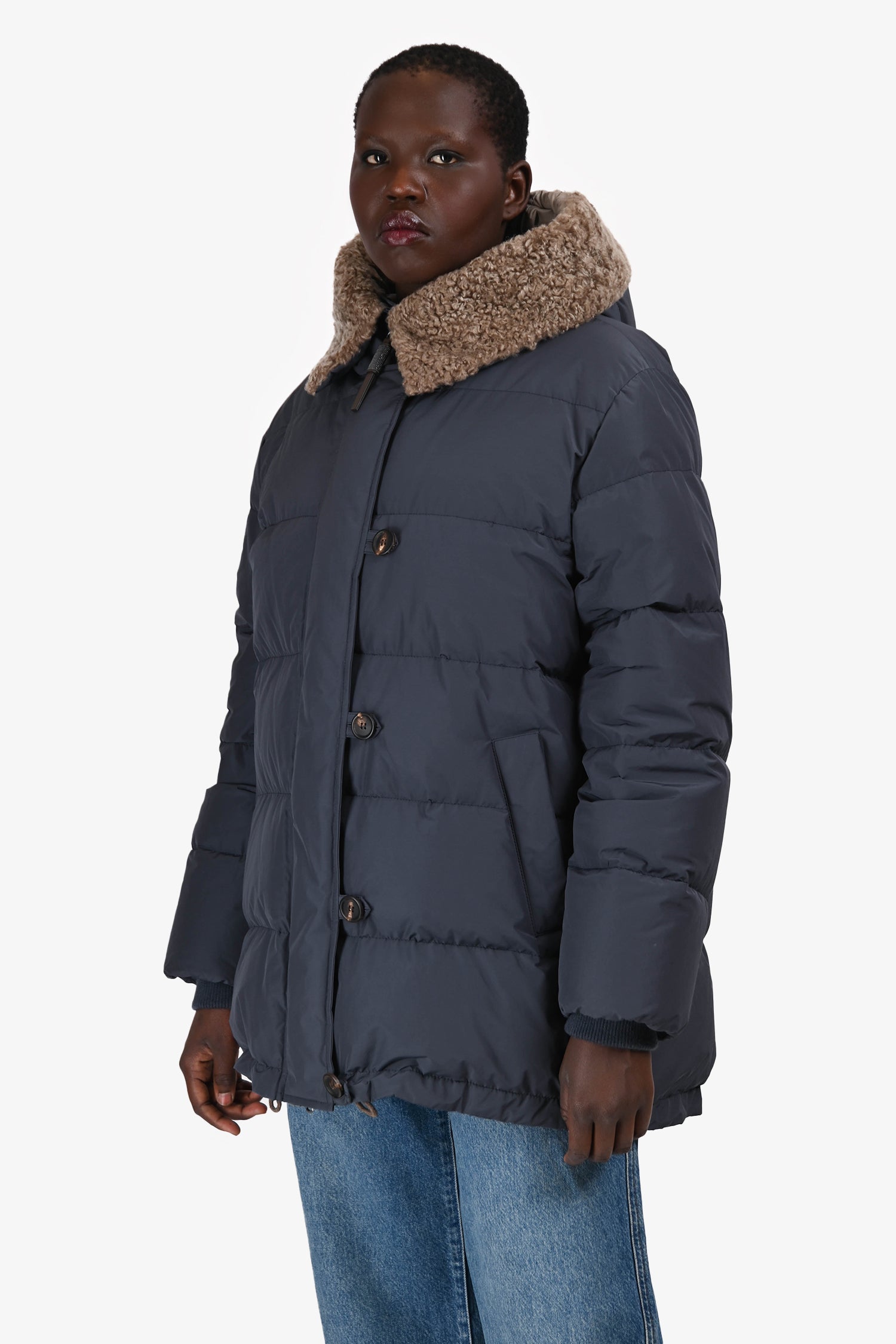 Brunello Cucinelli Blue Down Hooded Puffer Jacket Size 50 Mens